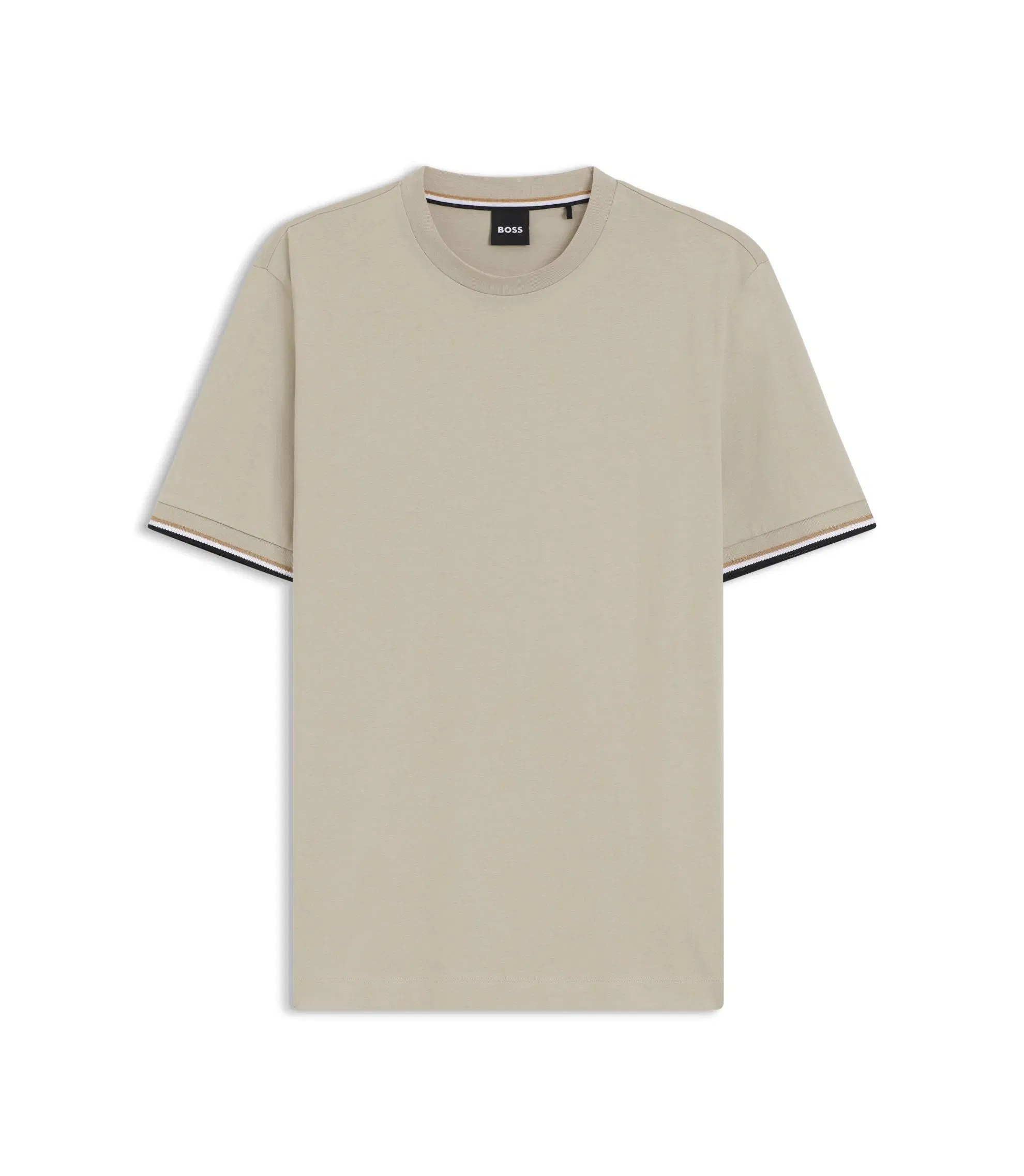 Boss Cotton Jersey T-Shirt With Signature Stripe Cuffs Light Beige