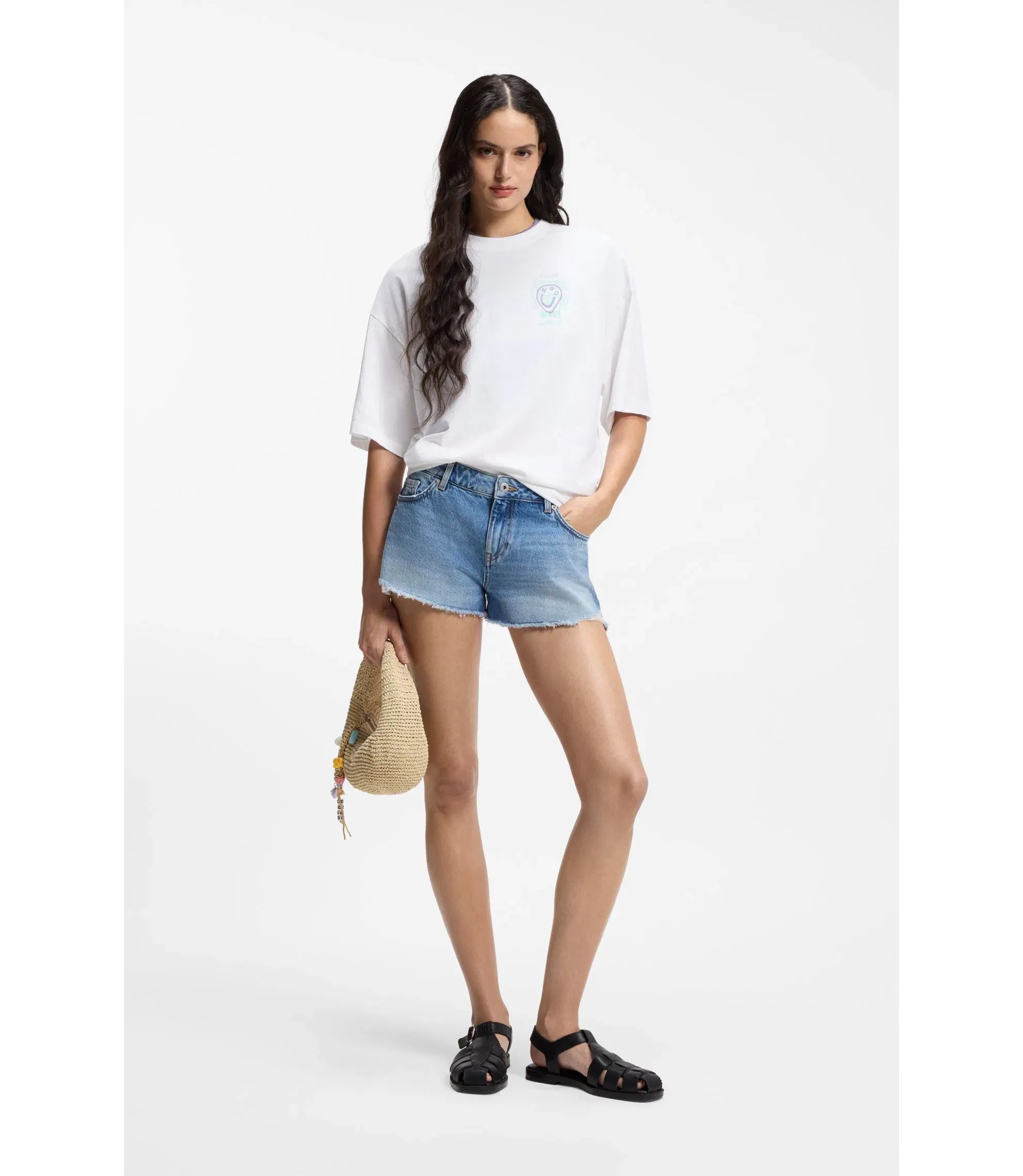 Hugo Cotton Jersey T-Shirt With Printed Artwork White Women's