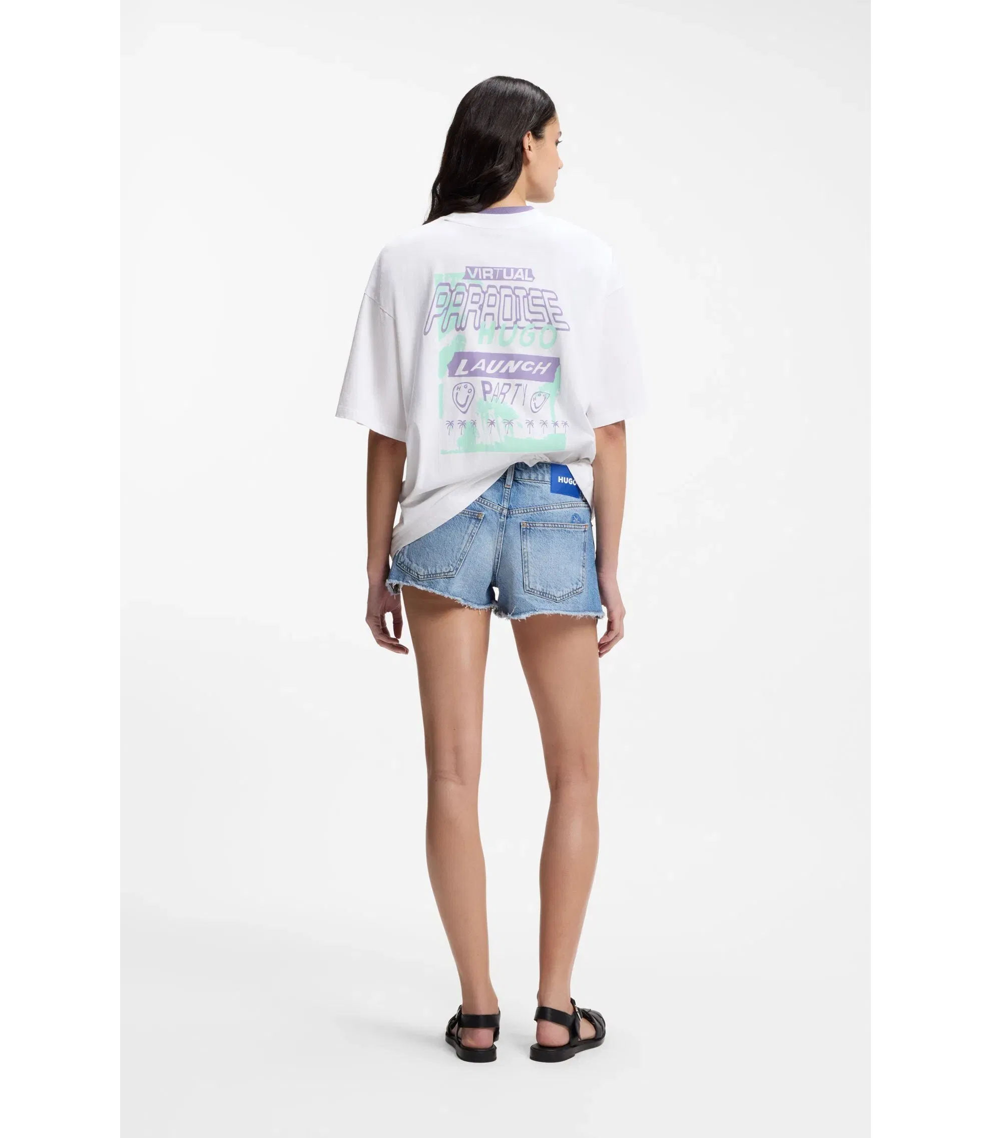 Hugo Cotton Jersey T-Shirt With Printed Artwork White Women's