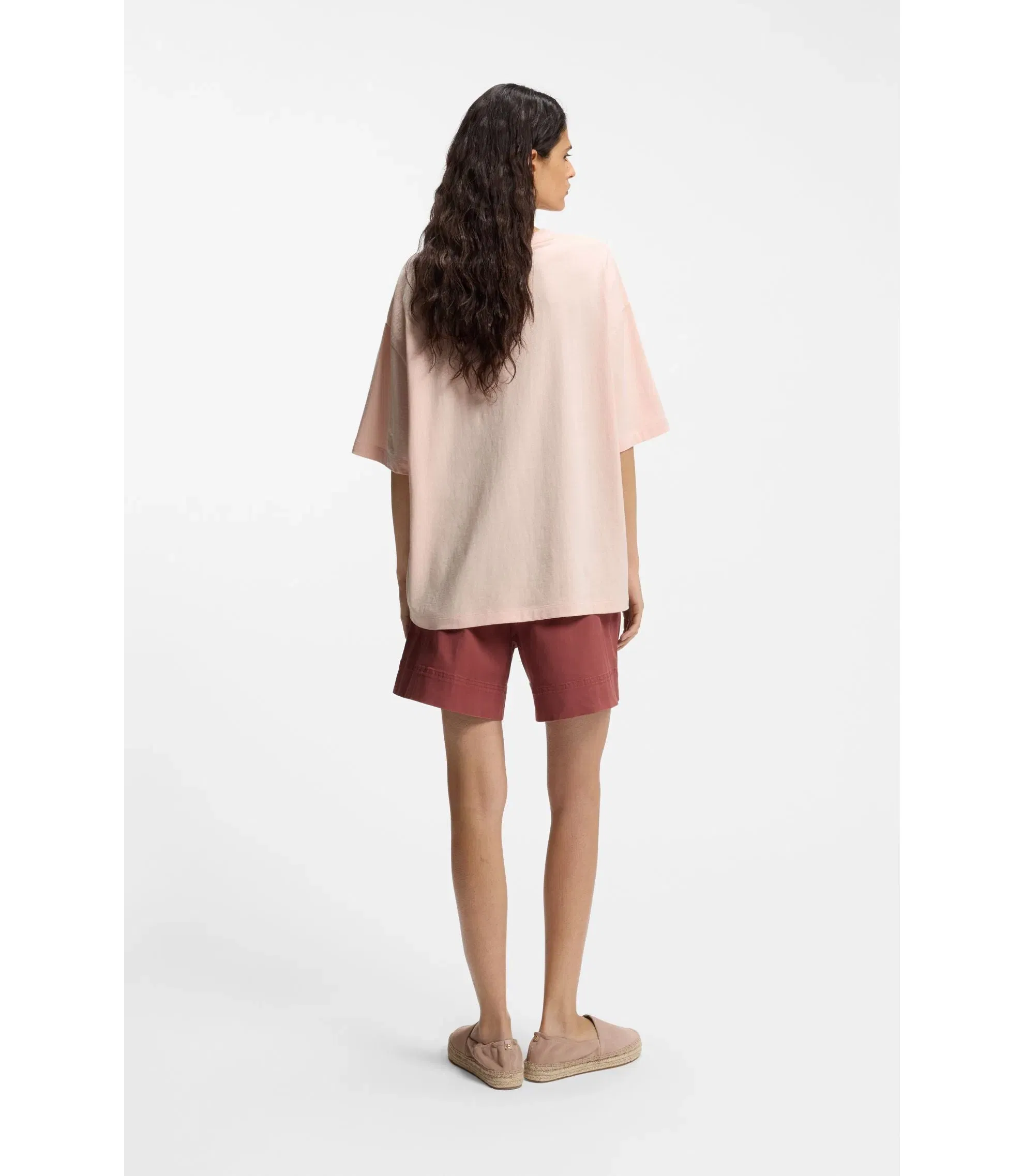 Boss Cotton Jersey T-Shirt With Printed Artwork Light Pink Women's