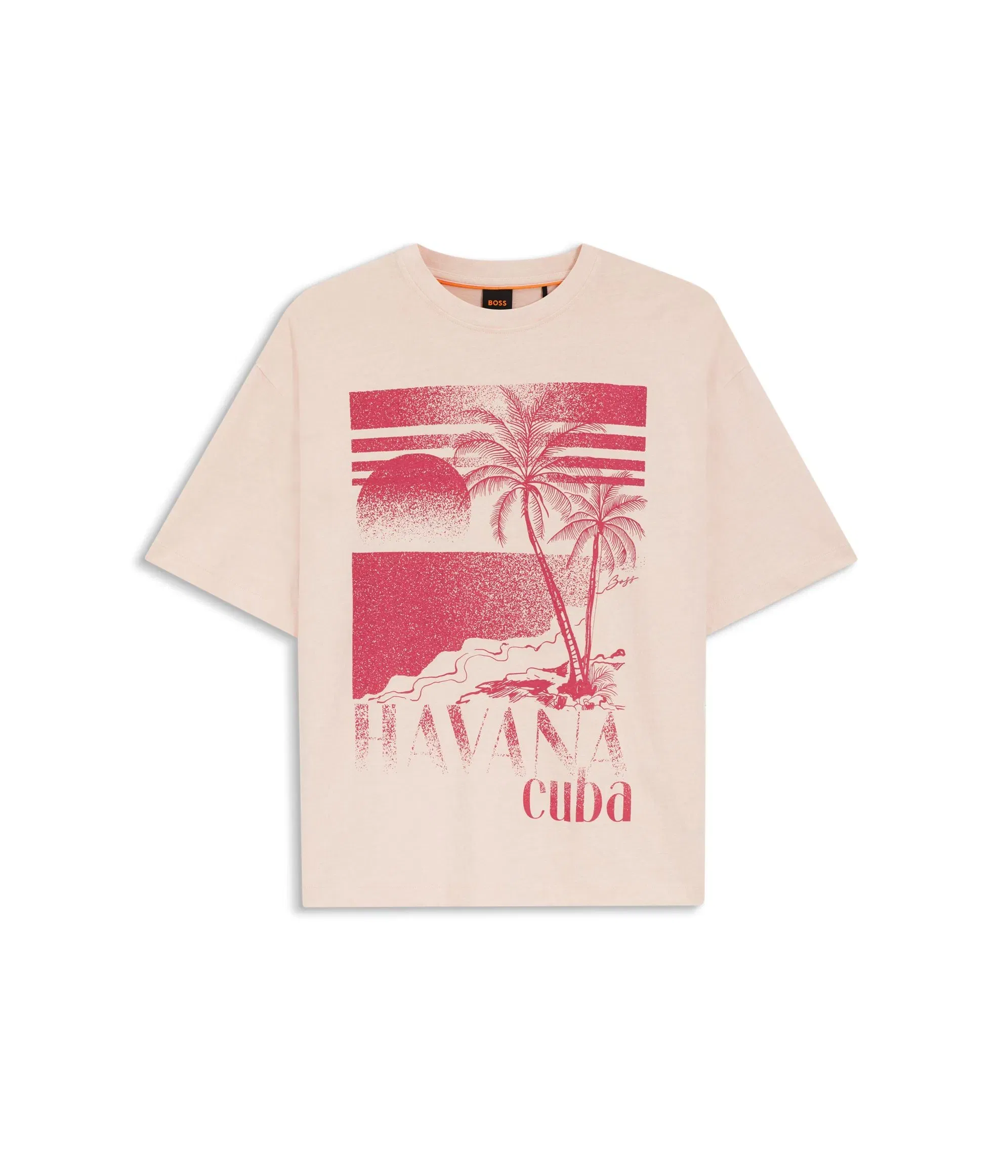 Boss Cotton Jersey T-Shirt With Printed Artwork Light Pink Women's