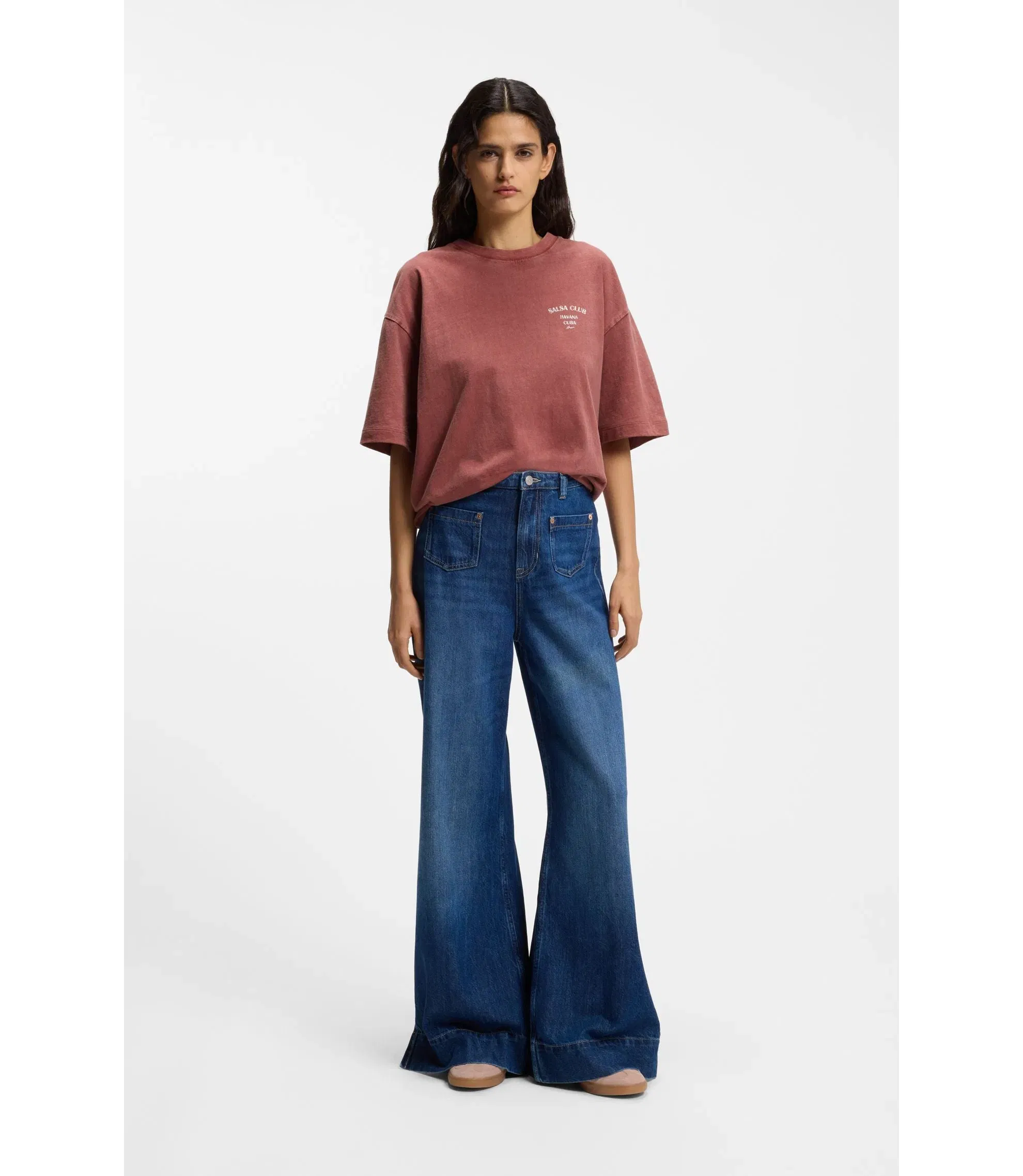 Boss Cotton Jersey T-Shirt With Printed Artwork Dark Red Women's
