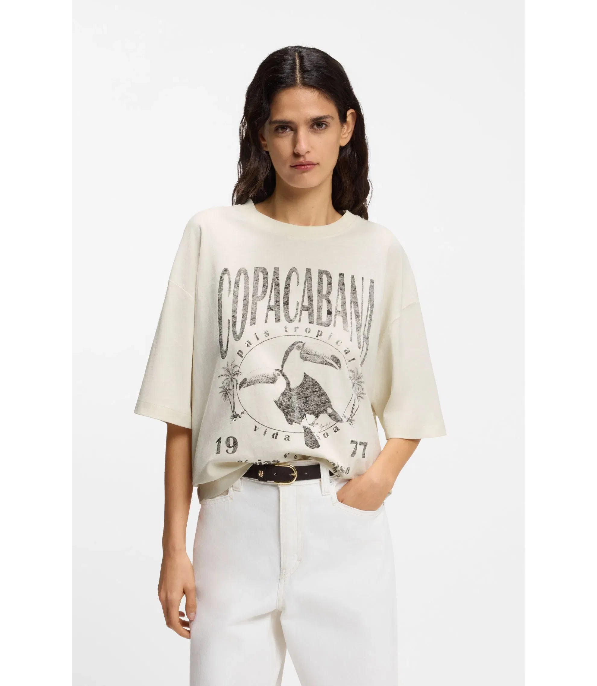 Boss Cotton Jersey T-Shirt With Printed Artwork White Women's