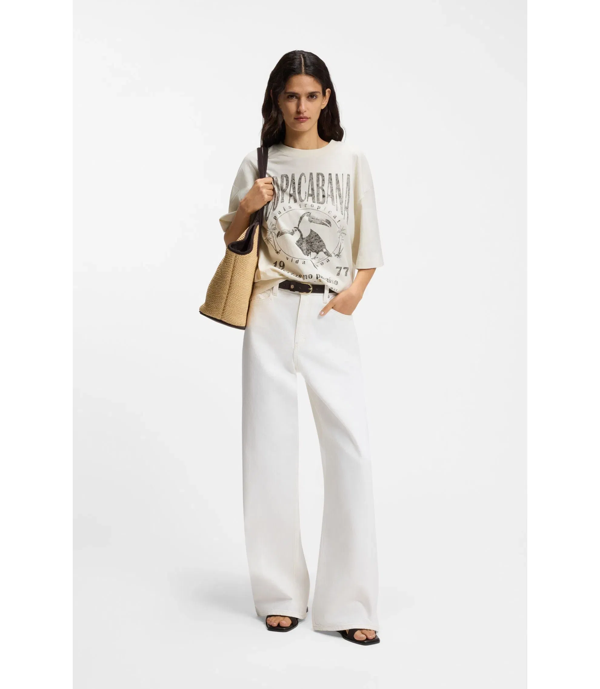 Boss Cotton Jersey T-Shirt With Printed Artwork White Women's