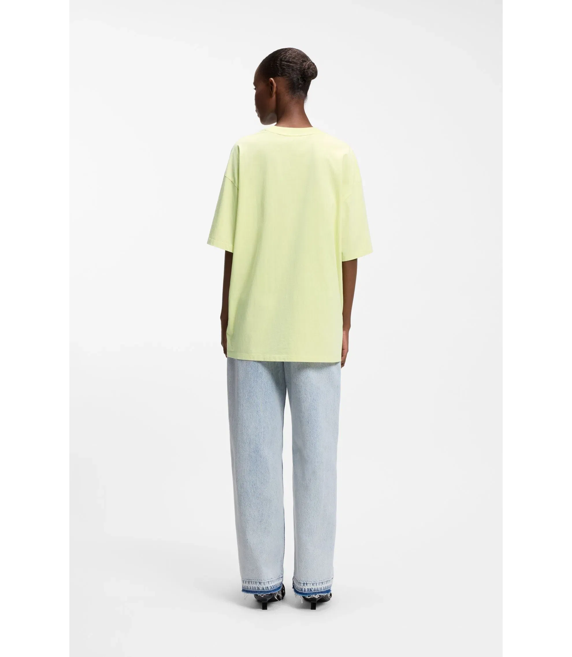 Hugo Cotton Jersey T-Shirt With Melted Effect Happy Hugo Print Green Women's