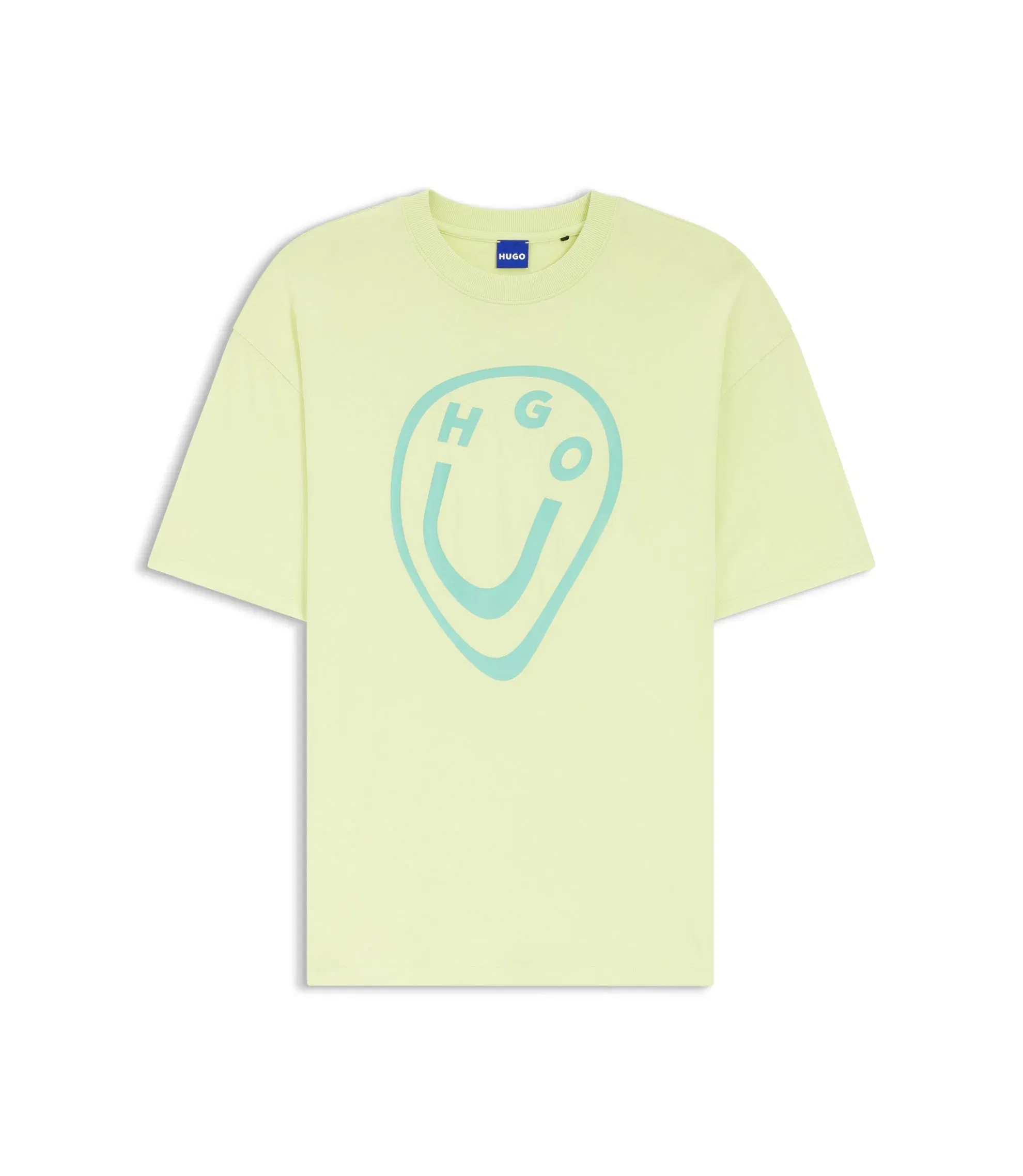 Hugo Cotton Jersey T-Shirt With Melted Effect Happy Hugo Print Green Women's
