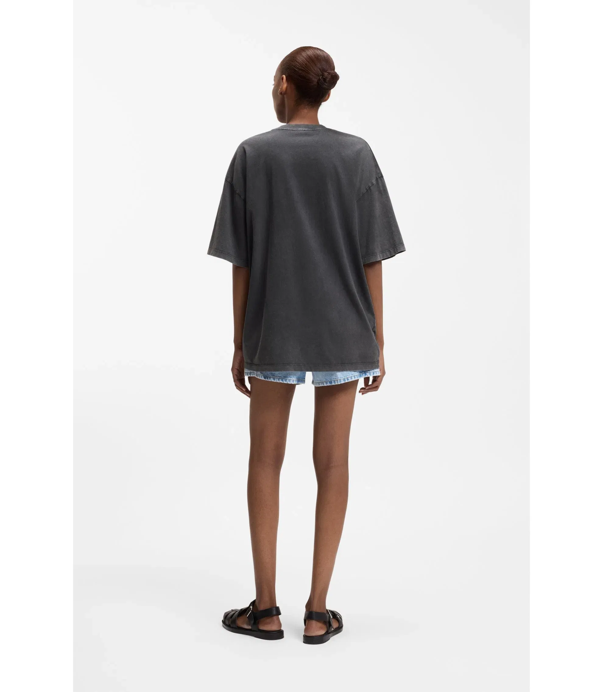 Hugo Cotton Jersey T-Shirt With Melted Effect Happy Hugo Print Black Women's