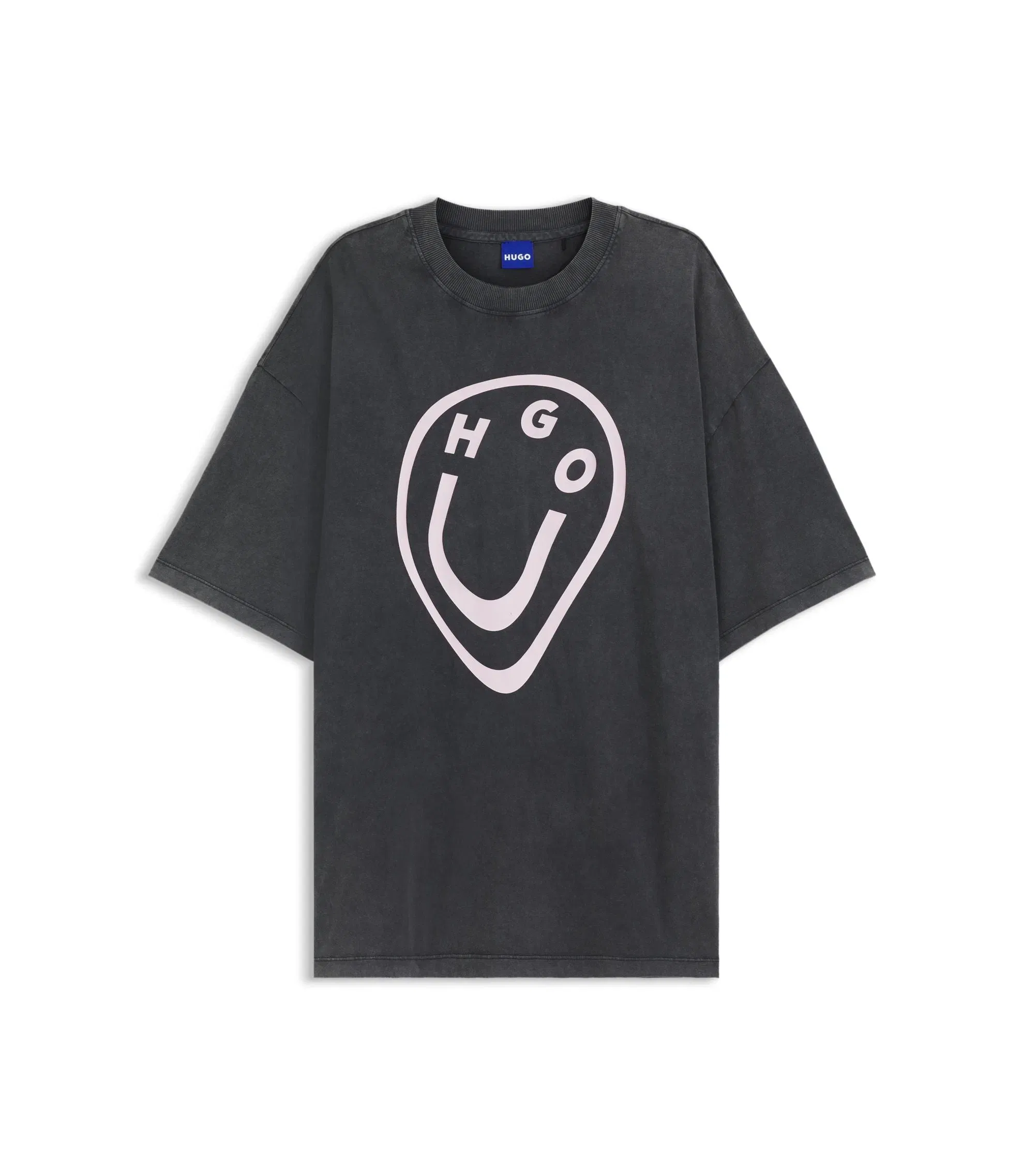 Hugo Cotton Jersey T-Shirt With Melted Effect Happy Hugo Print Black Women's