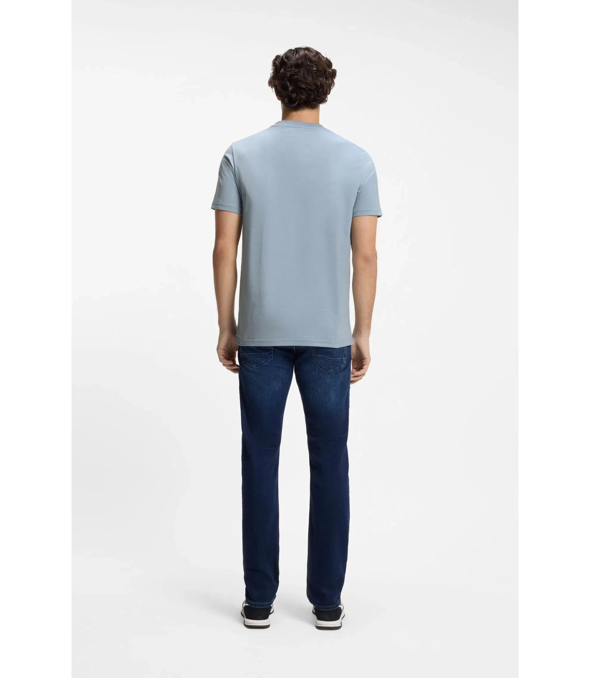 Boss Cotton Jersey T-Shirt With Large Logo Print Light Blue