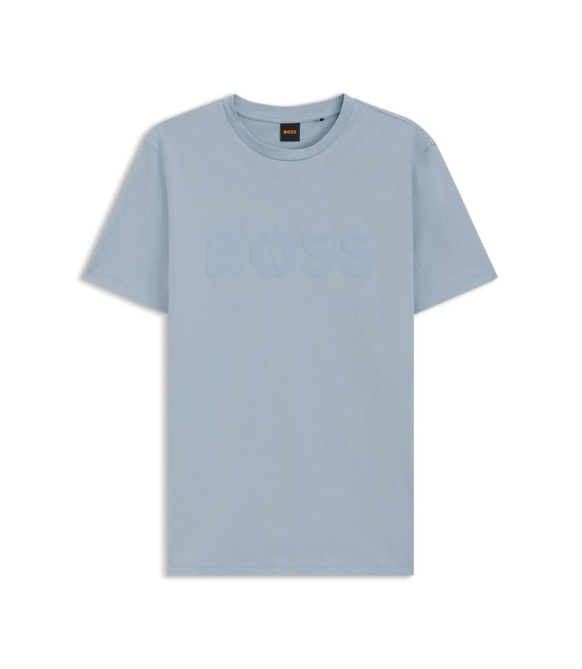 Boss Cotton Jersey T-Shirt With Large Logo Print Light Blue