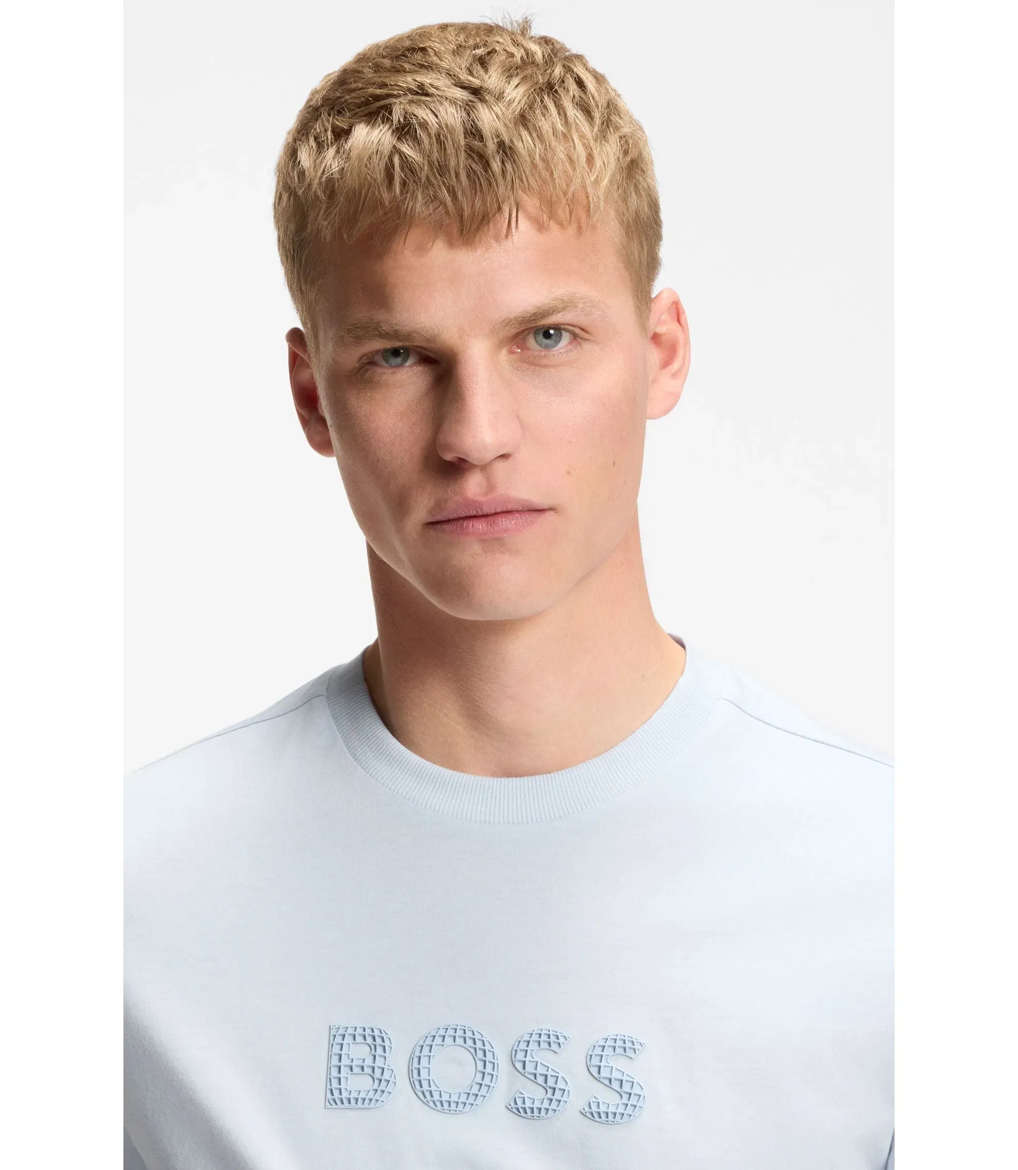 Boss Cotton Jersey T-Shirt With Golf Inspired Logo Light Blue