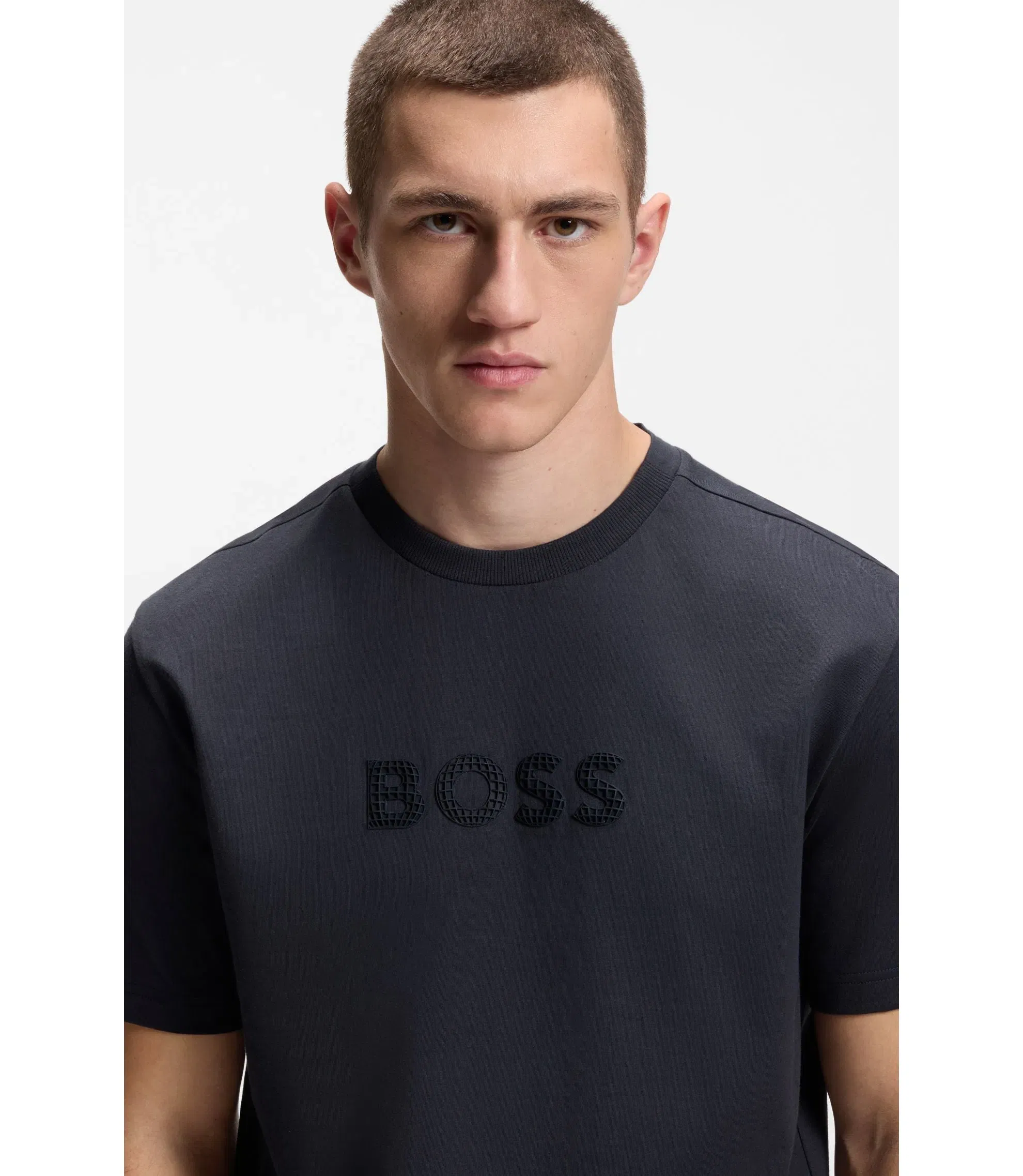 Boss Cotton Jersey T-Shirt With Golf Inspired Logo Dark Blue