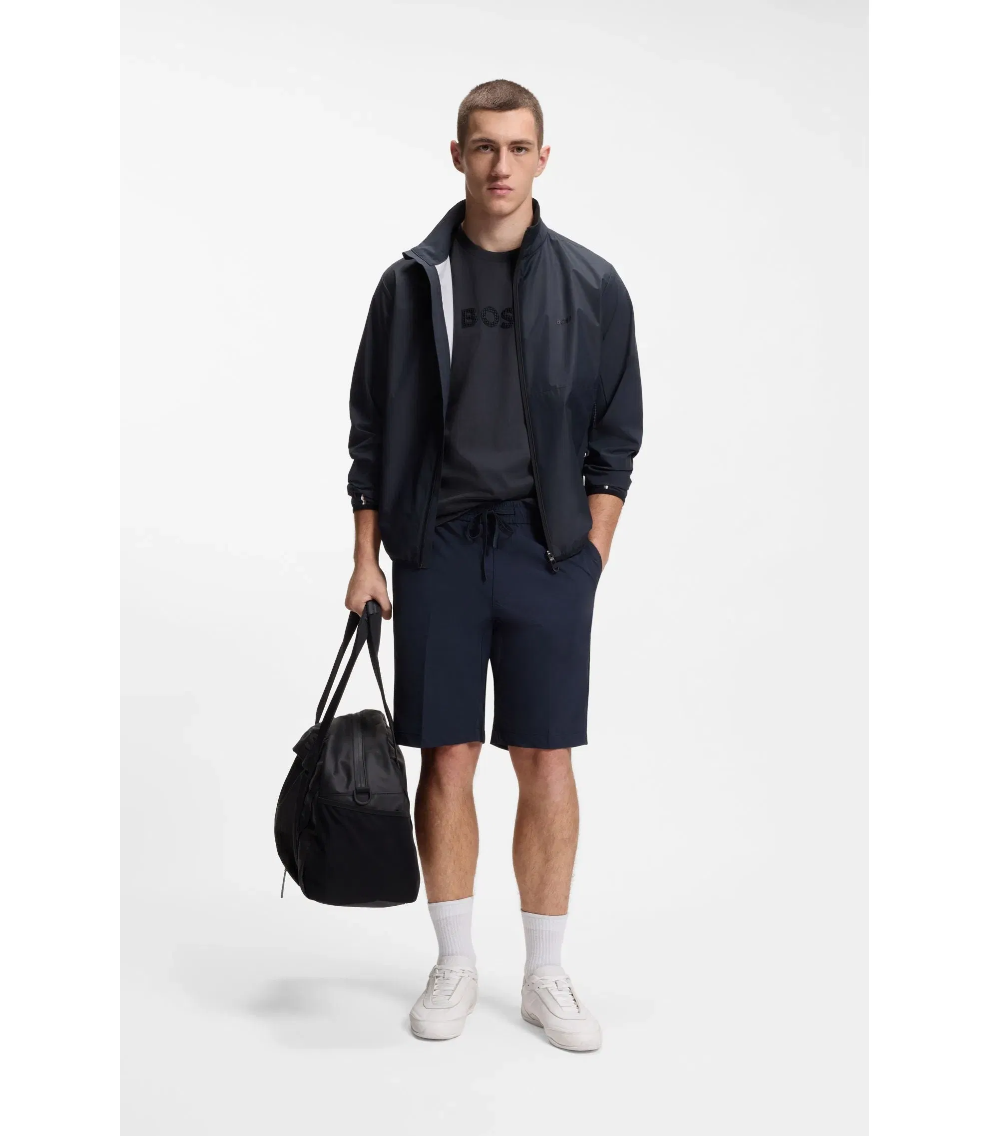 Boss Cotton Jersey T-Shirt With Golf Inspired Logo Dark Blue
