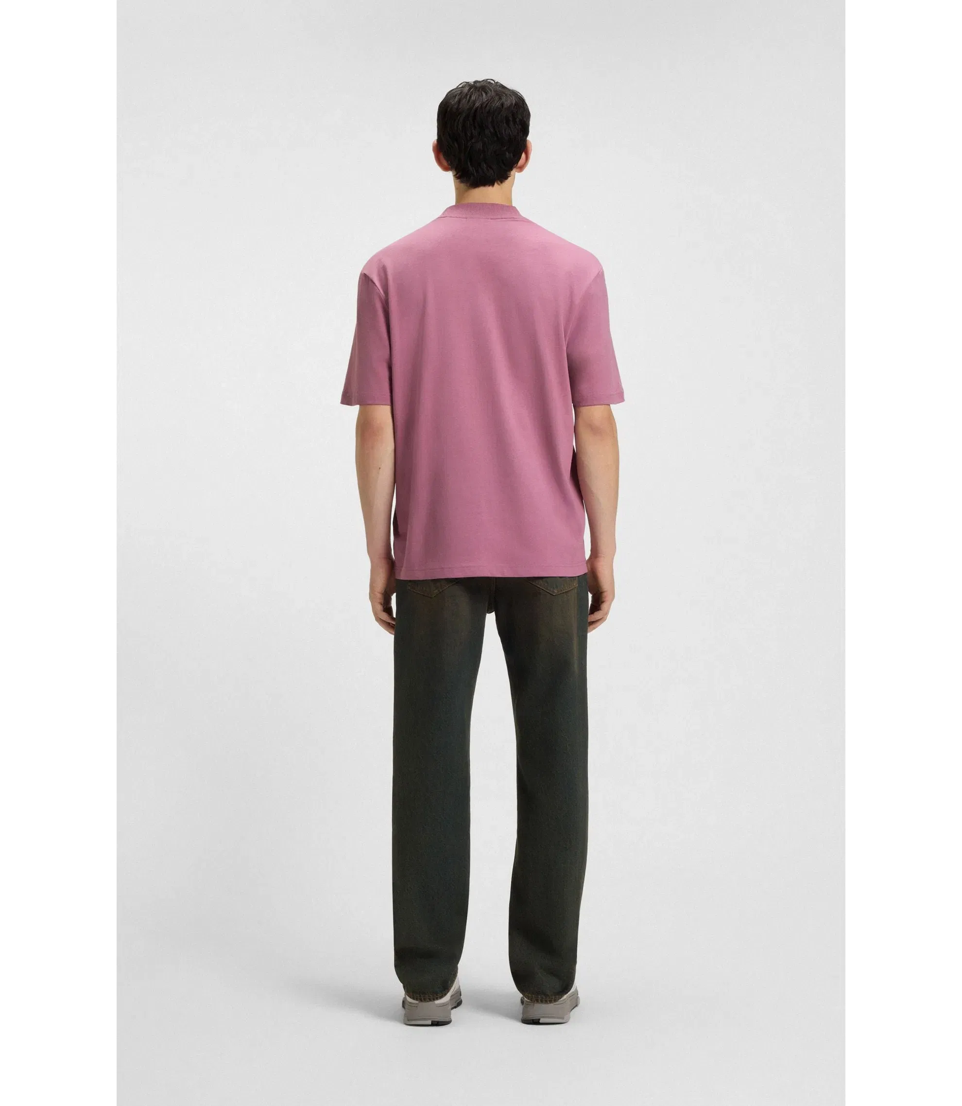 Hugo Cotton Jersey T-Shirt With Blue Logo Patch Dark Pink