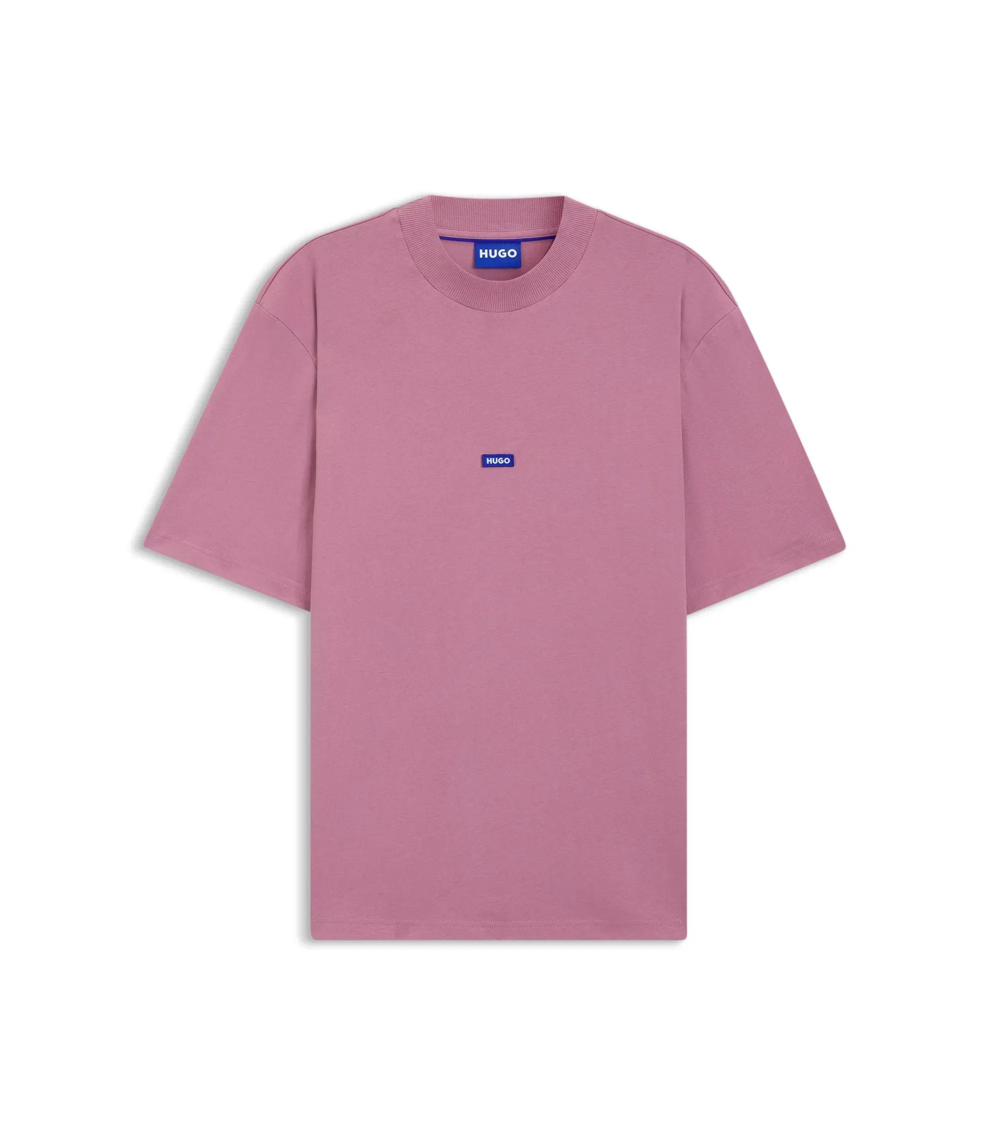Hugo Cotton Jersey T-Shirt With Blue Logo Patch Dark Pink