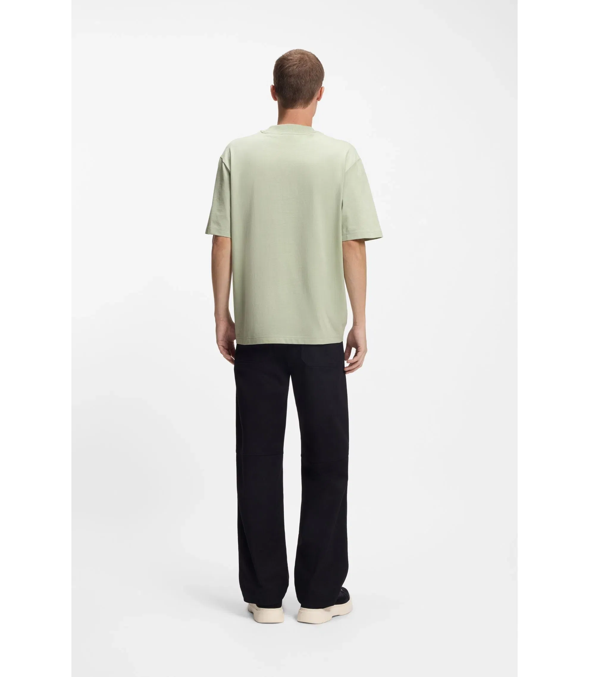 Hugo Cotton Jersey T-Shirt With Blue Logo Patch Light Green