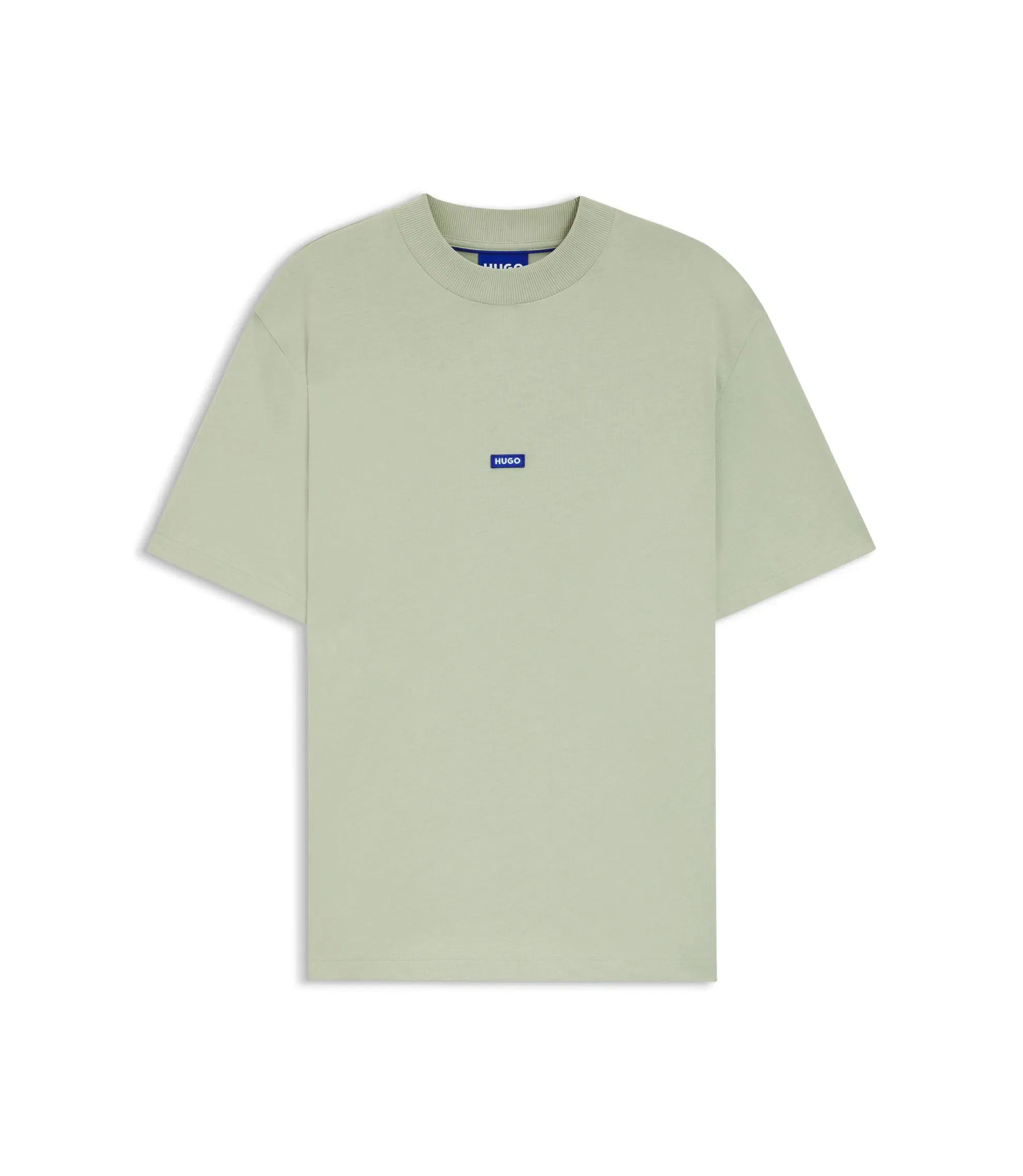 Hugo Cotton Jersey T-Shirt With Blue Logo Patch Light Green
