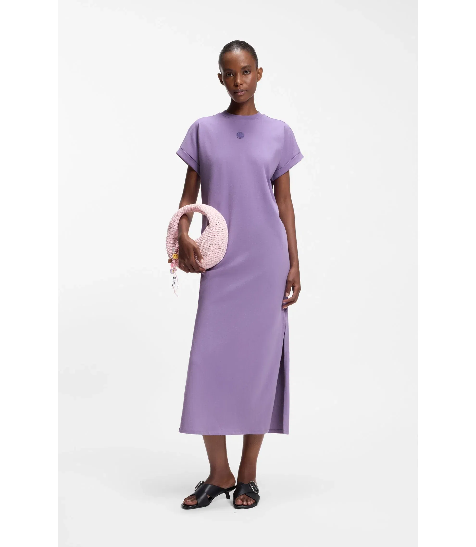 Hugo Cotton Jersey T-Shirt Dress With Happy Hugo Logo Purple Women's
