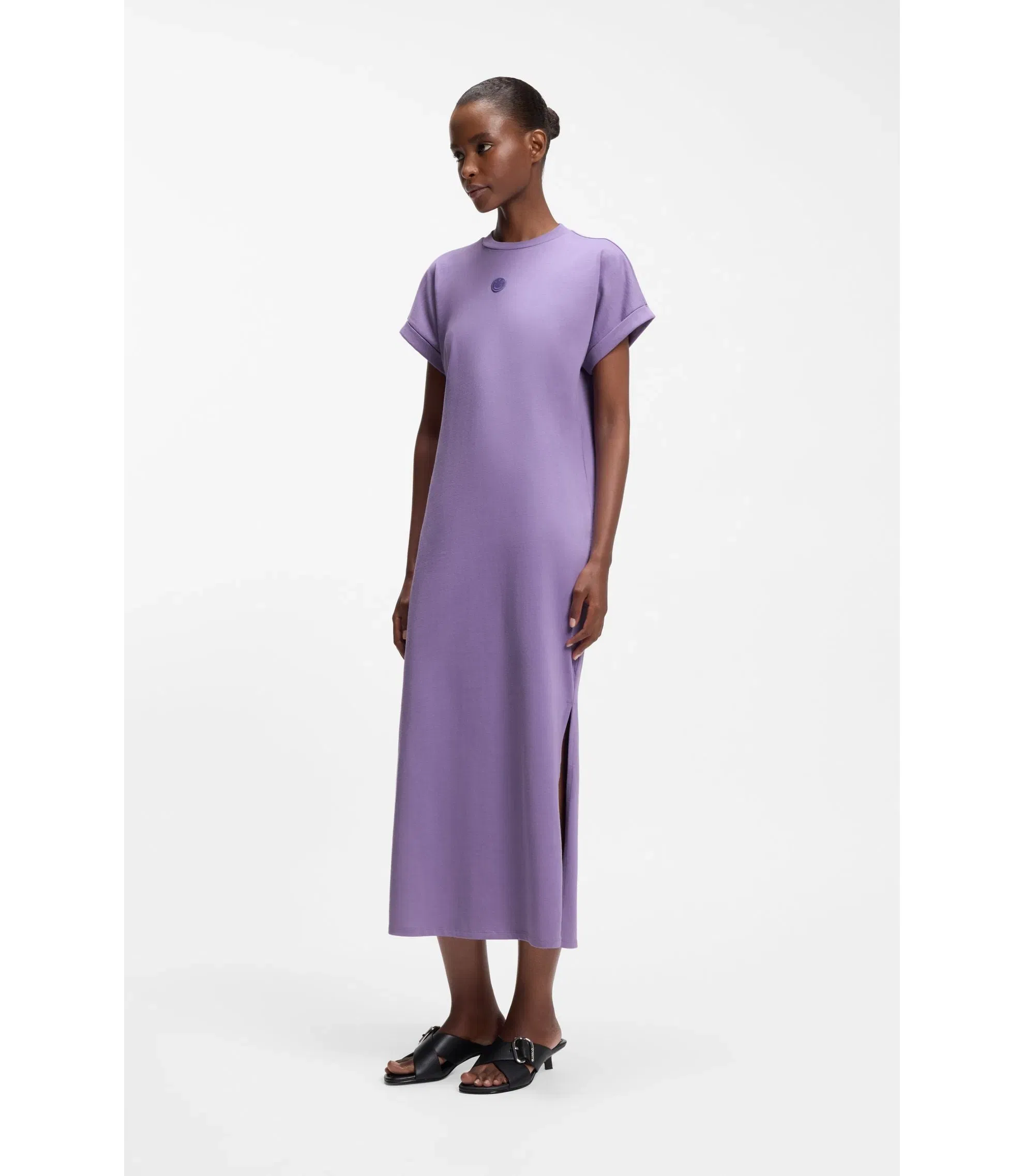 Hugo Cotton Jersey T-Shirt Dress With Happy Hugo Logo Purple Women's