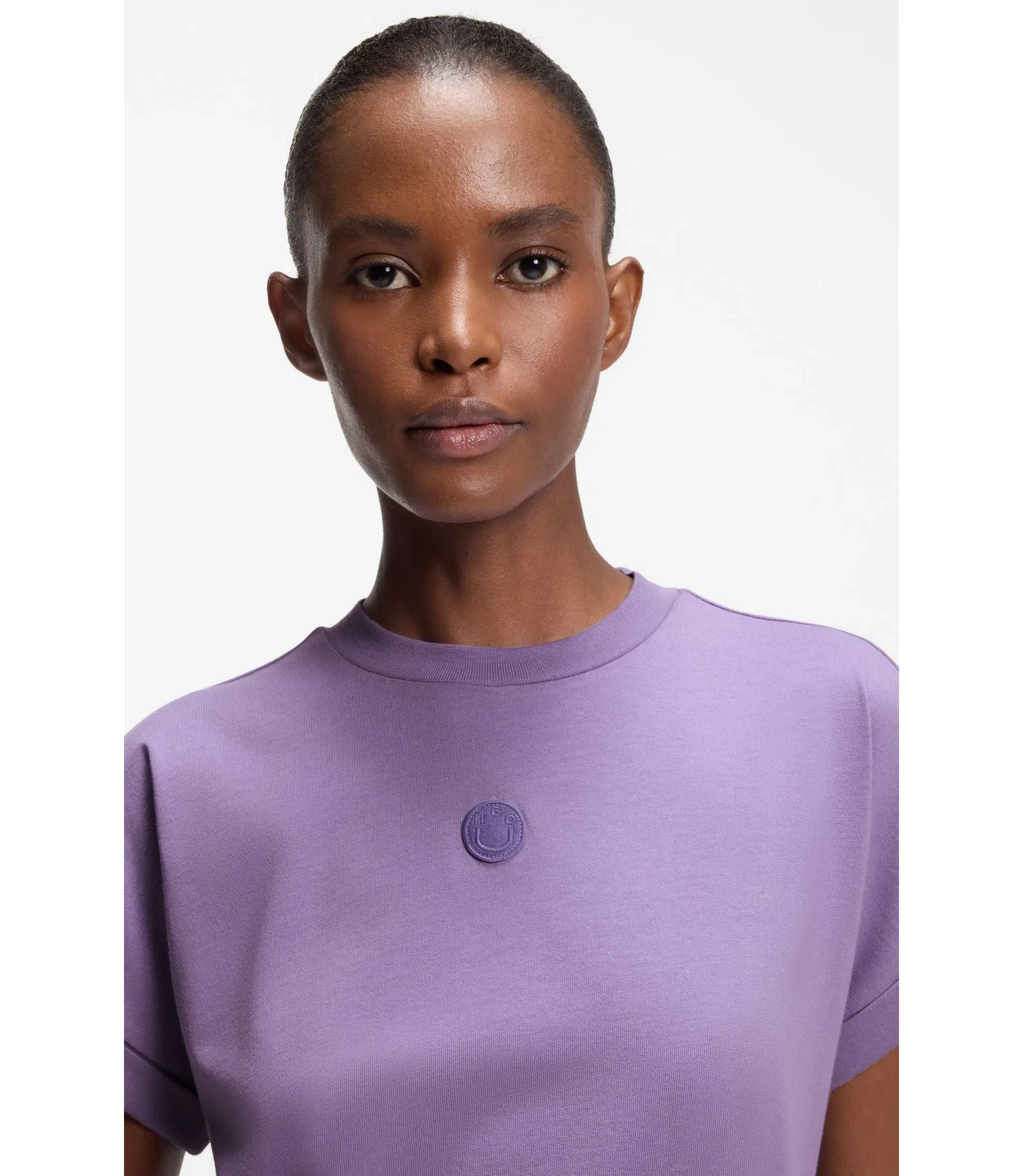 Hugo Cotton Jersey T-Shirt Dress With Happy Hugo Logo Purple Women's