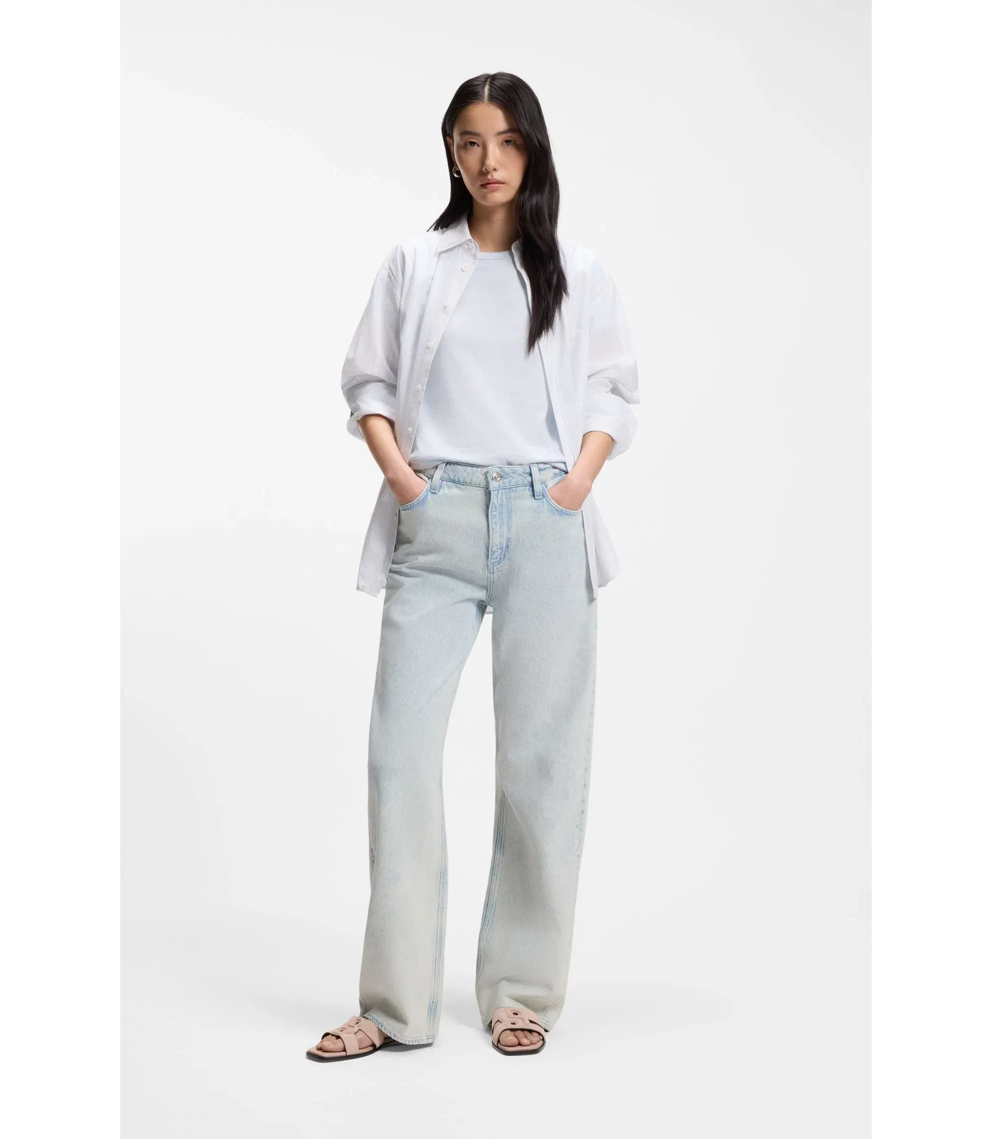 Boss Cotton Jersey Slim Fit T-Shirt With Double B Monogram Light Blue Women's