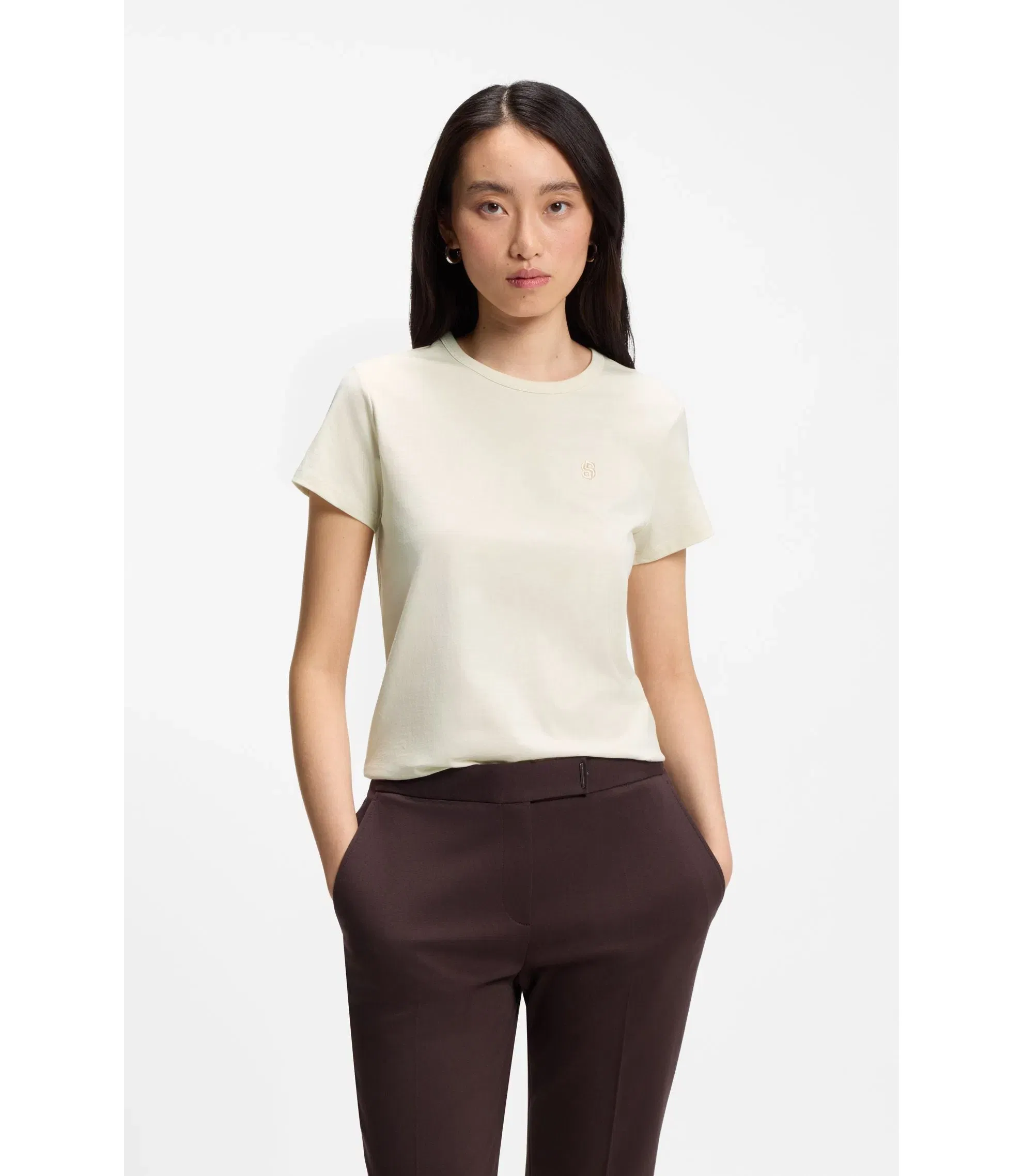 Boss Cotton Jersey Slim Fit T-Shirt With Double B Monogram White Women's