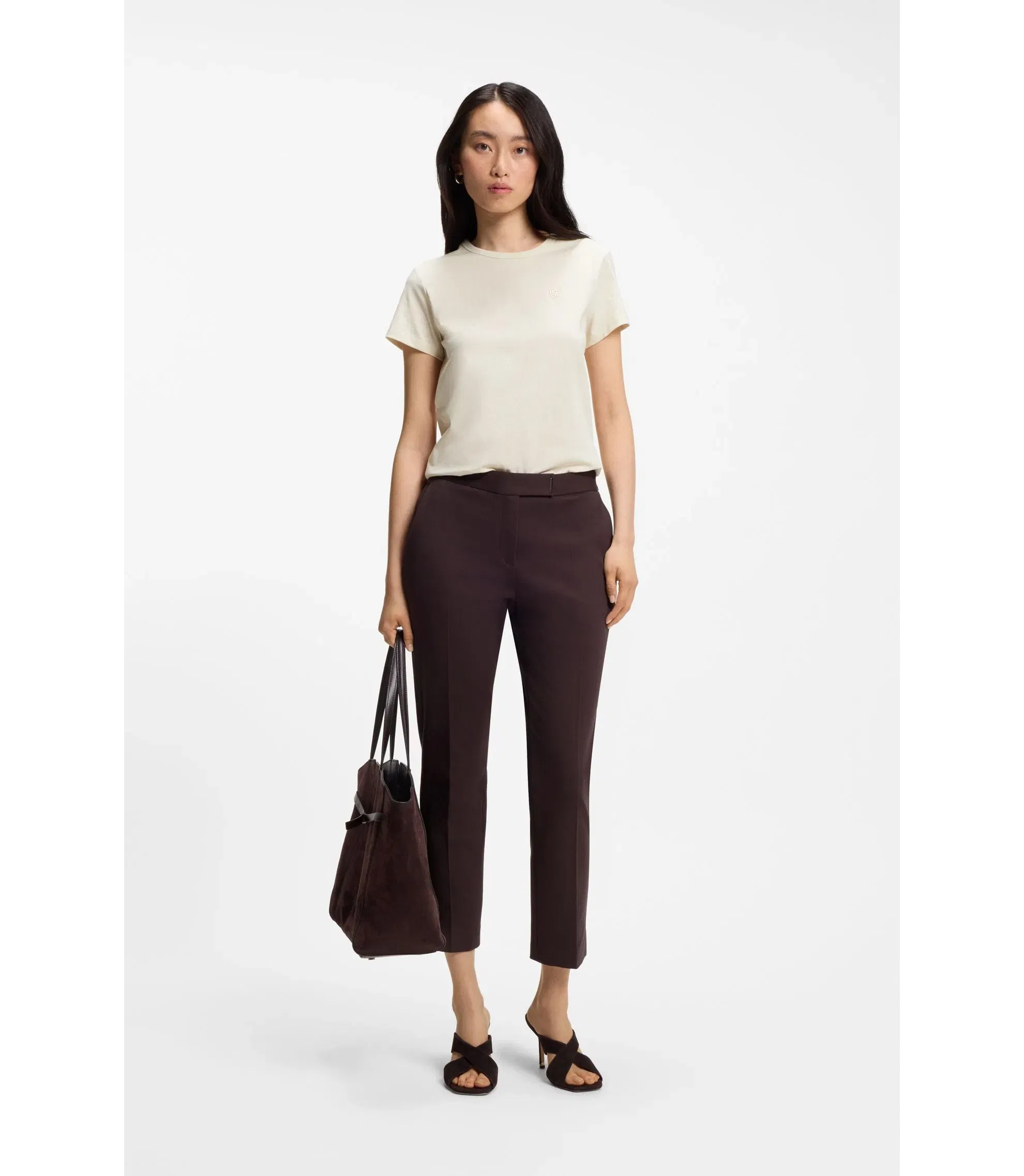 Boss Cotton Jersey Slim Fit T-Shirt With Double B Monogram White Women's