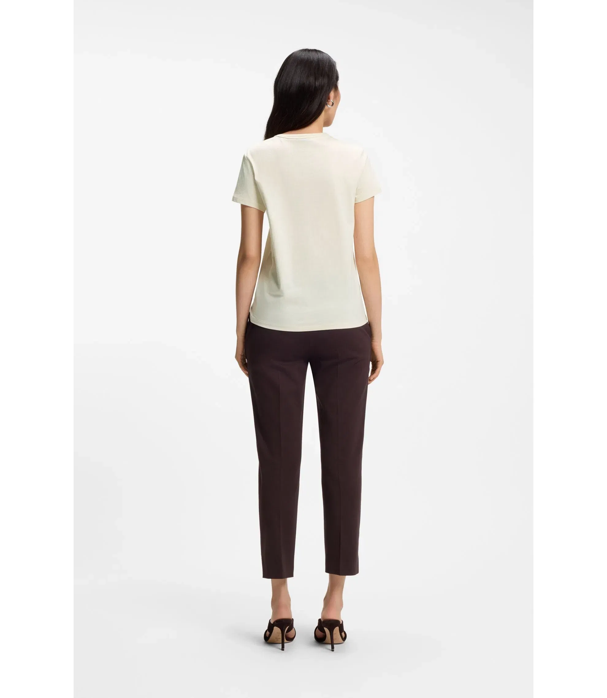 Boss Cotton Jersey Slim Fit T-Shirt With Double B Monogram White Women's