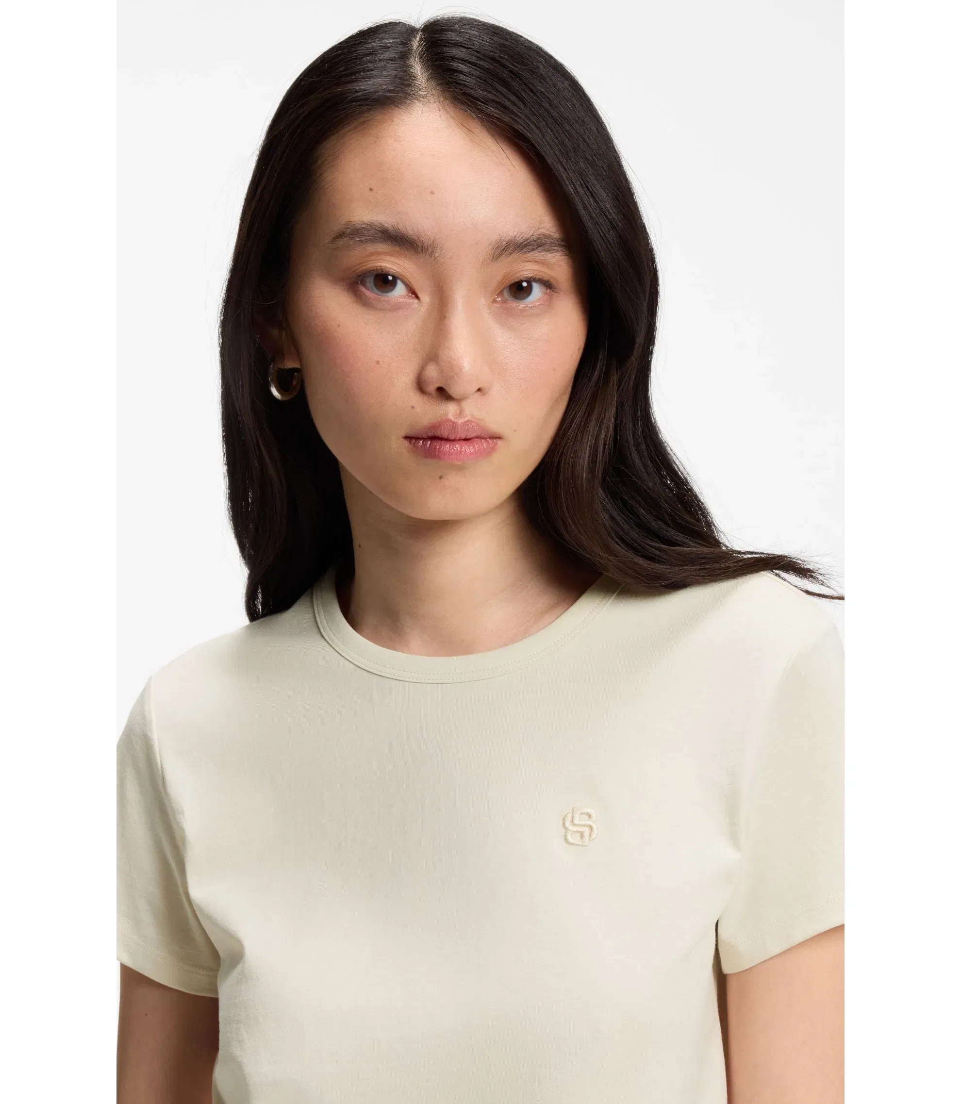 Boss Cotton Jersey Slim Fit T-Shirt With Double B Monogram White Women's
