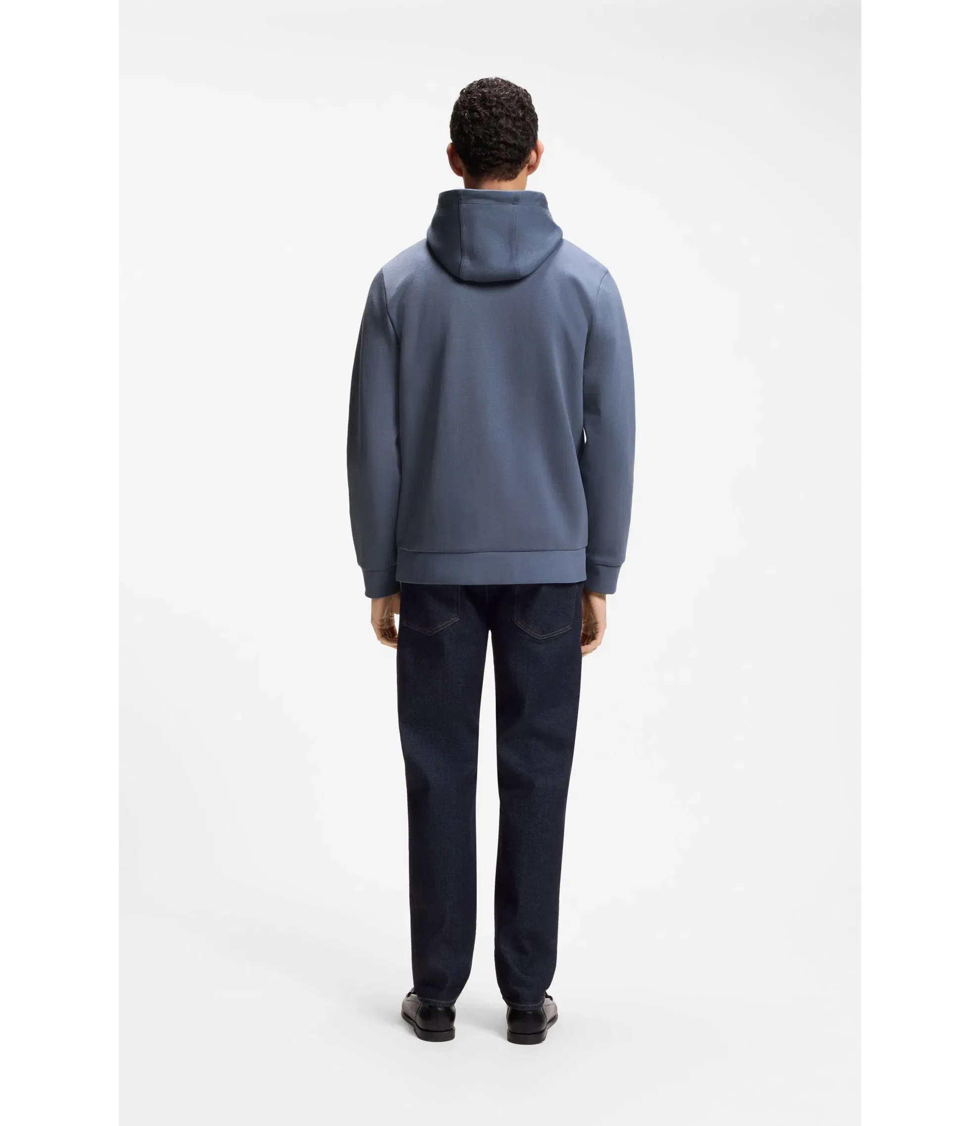 Boss Cotton Blend Zip Up Hoodie With Double B Monogram Light Blue