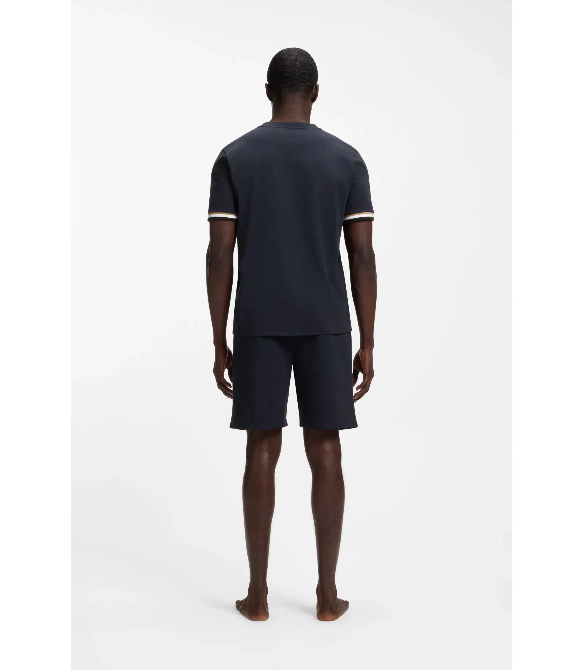 Boss Cotton Blend T-Shirt With Logo And Signature Stripes Dark Blue