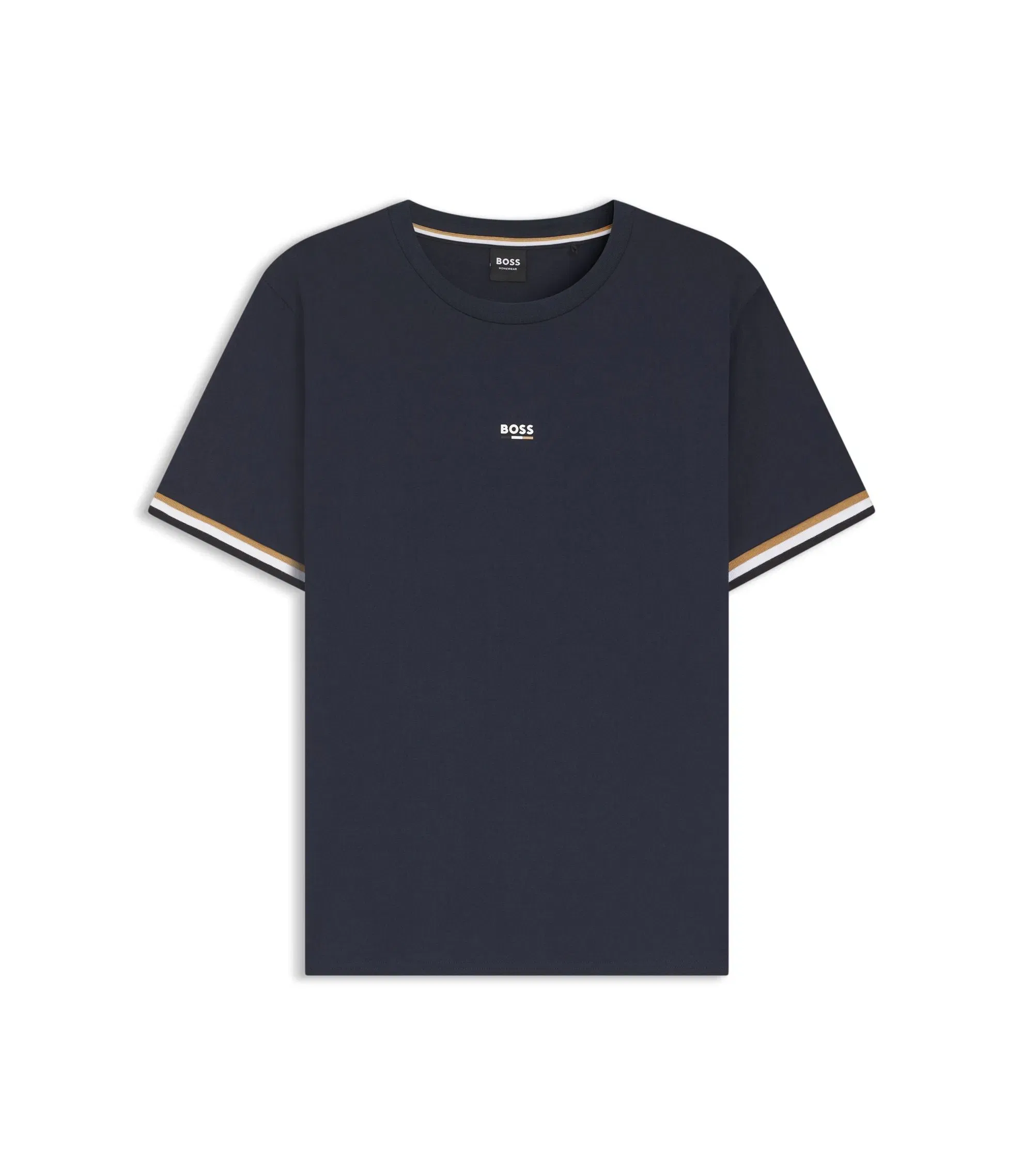 Boss Cotton Blend T-Shirt With Logo And Signature Stripes Dark Blue