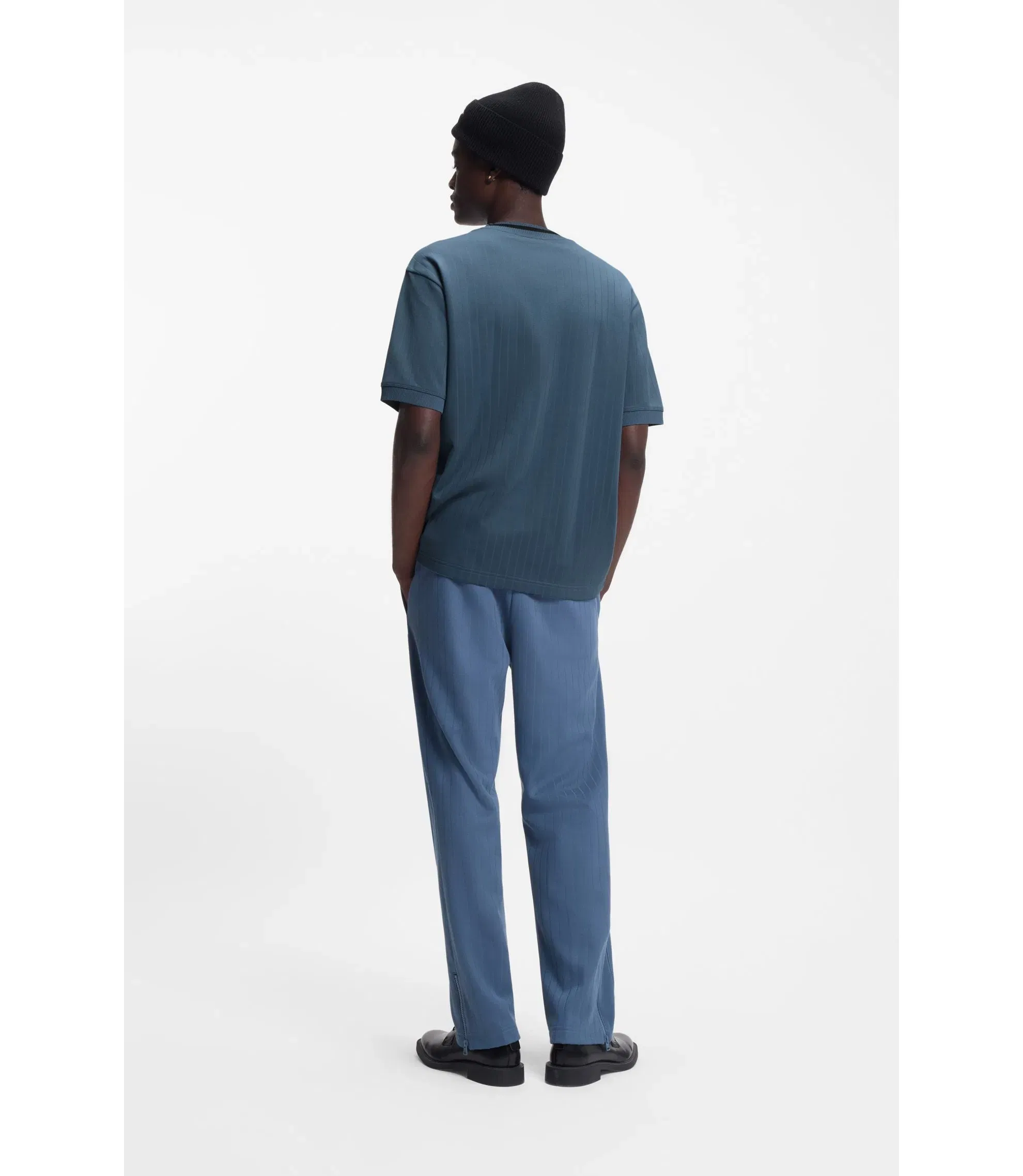 Hugo Cotton Blend T-Shirt With Drop Needle Stripe Light Blue
