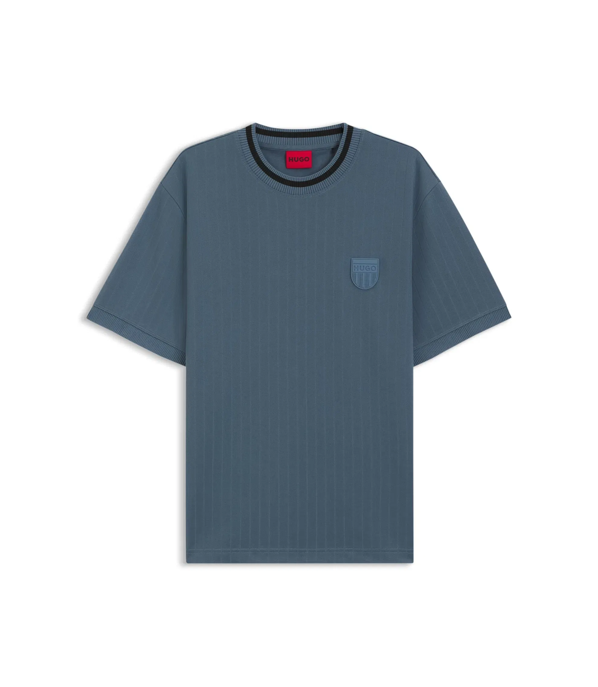 Hugo Cotton Blend T-Shirt With Drop Needle Stripe Light Blue