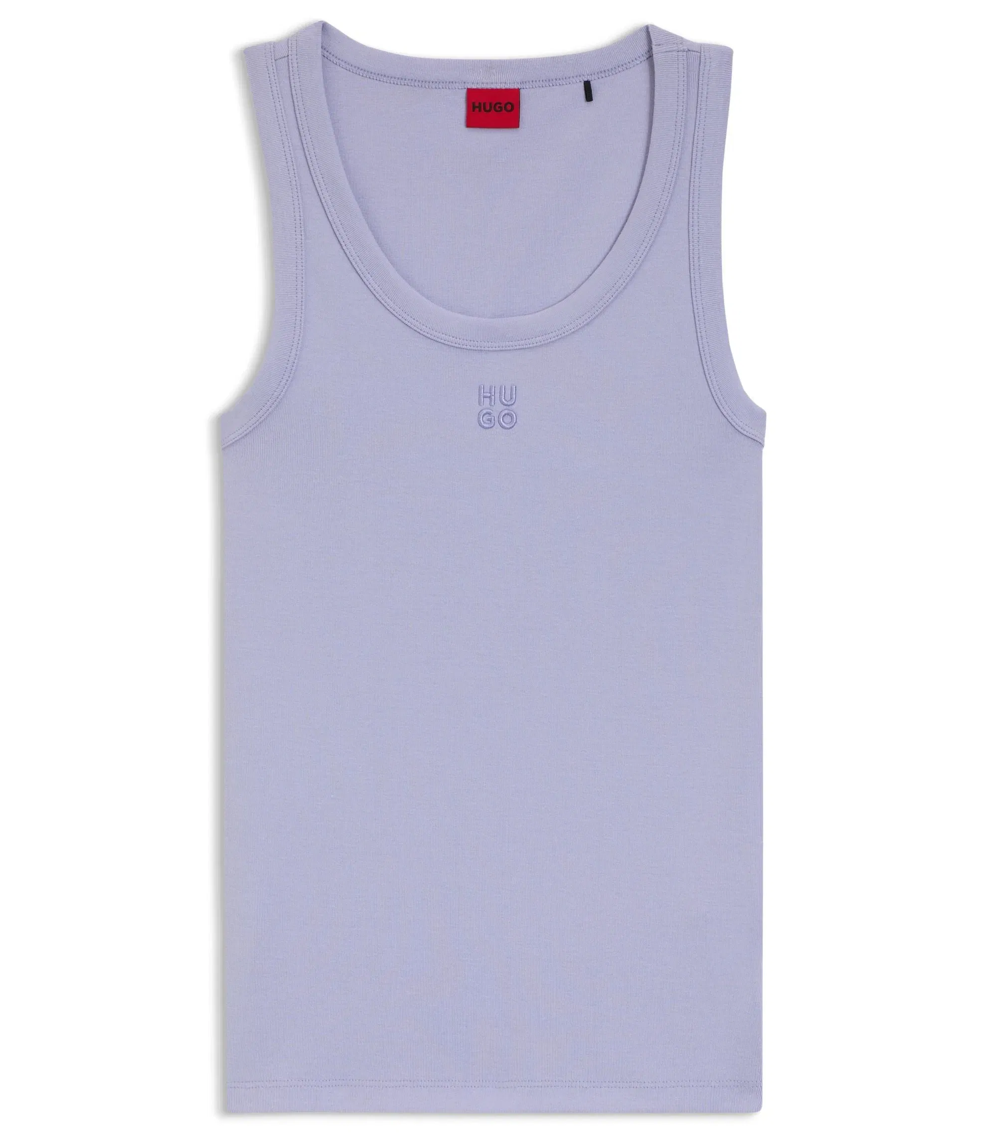 Hugo Cotton Blend Tank Top With Stacked Logo Embroidery Purple Women's