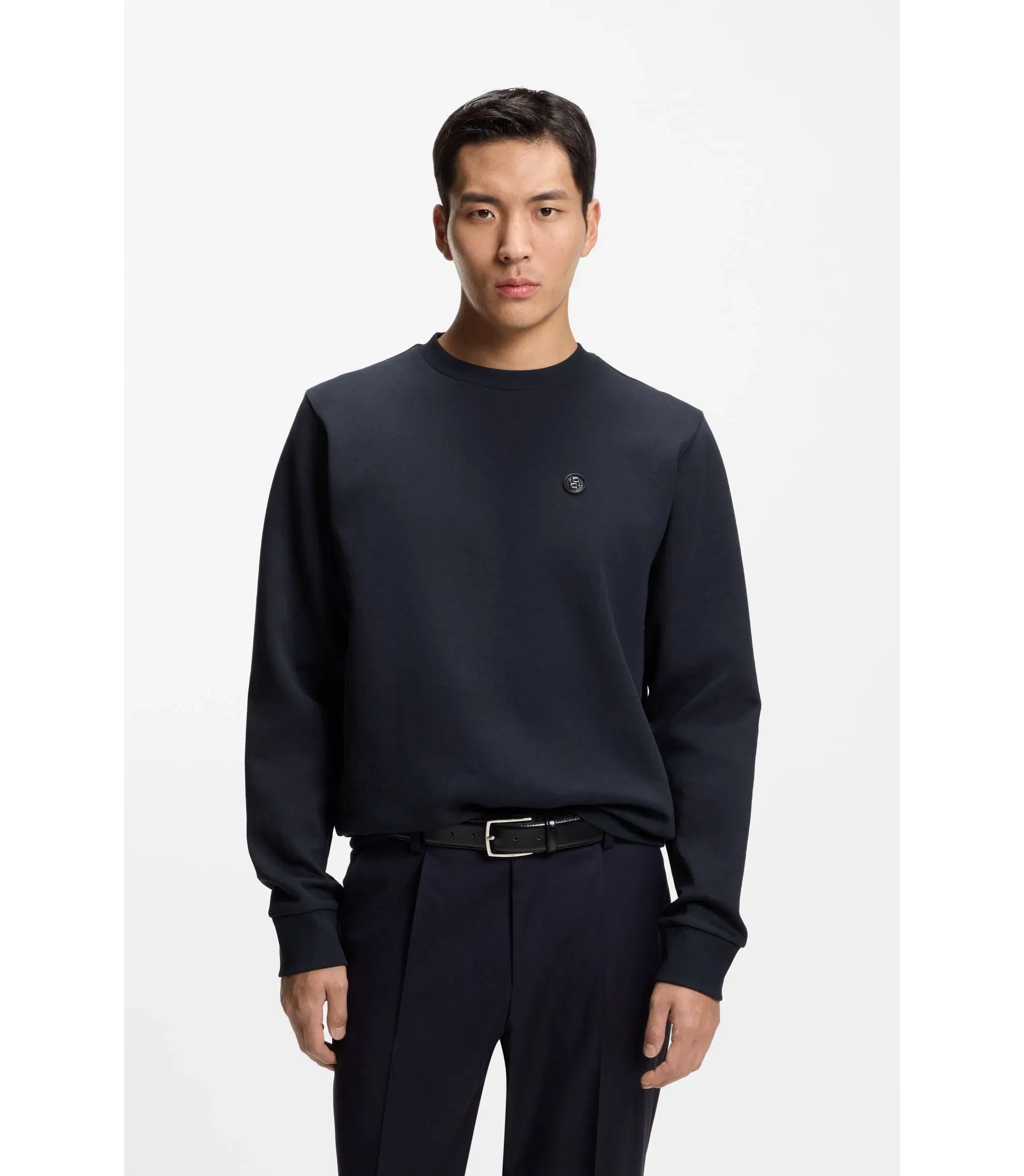 Boss Cotton Blend Sweatshirt With Double B Monogram Dark Blue