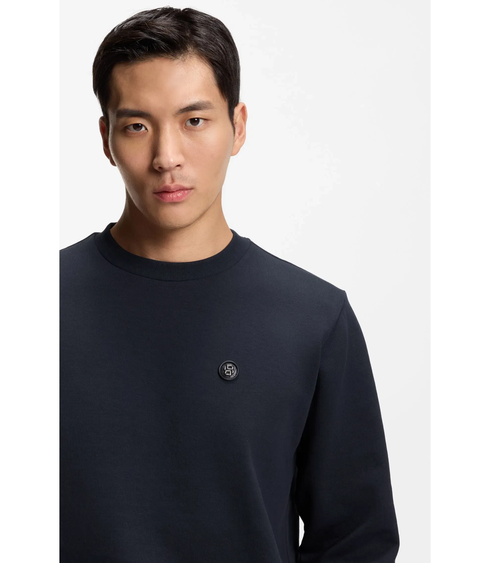 Boss Cotton Blend Sweatshirt With Double B Monogram Dark Blue