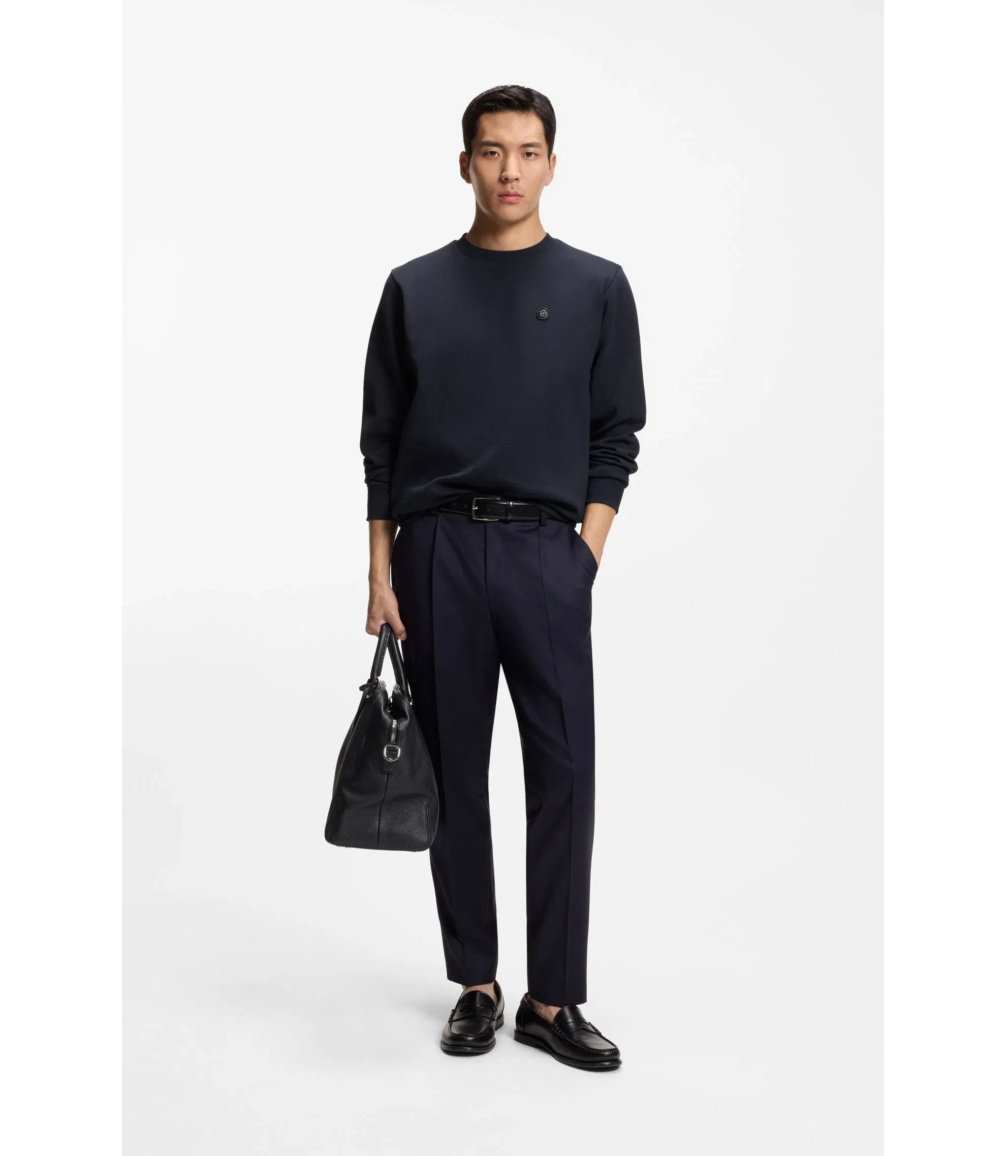 Boss Cotton Blend Sweatshirt With Double B Monogram Dark Blue