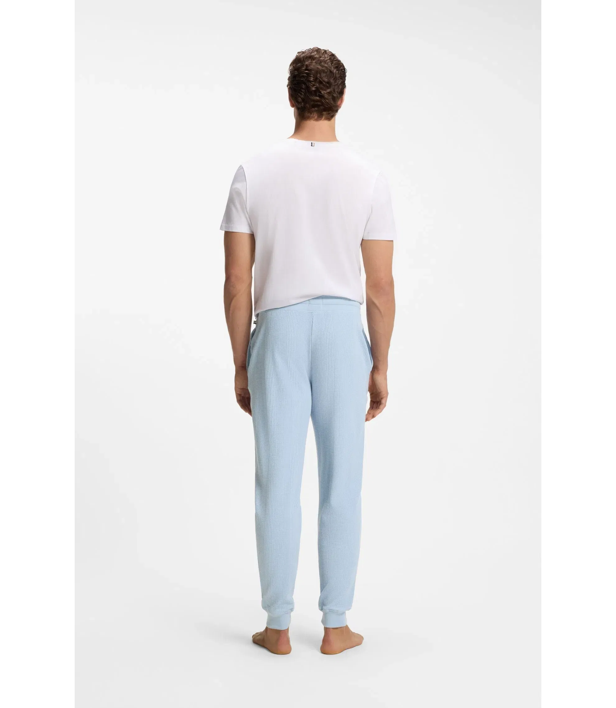 Boss Cotton Blend Sweatpants With Waffle Structure Light Blue