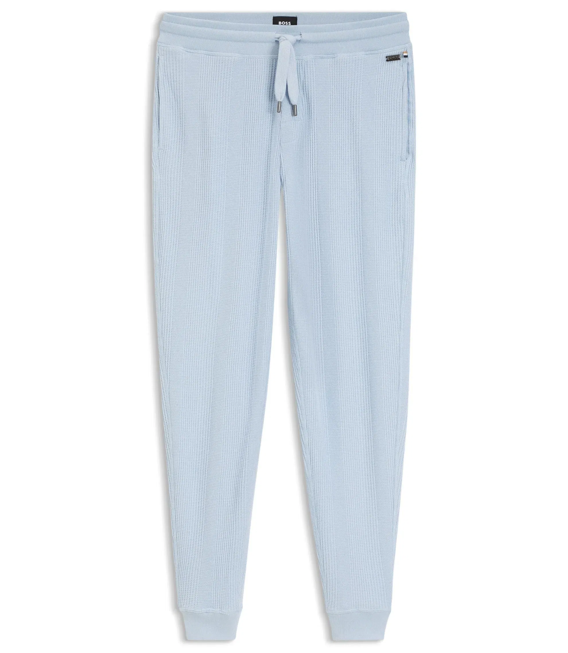Boss Cotton Blend Sweatpants With Waffle Structure Light Blue