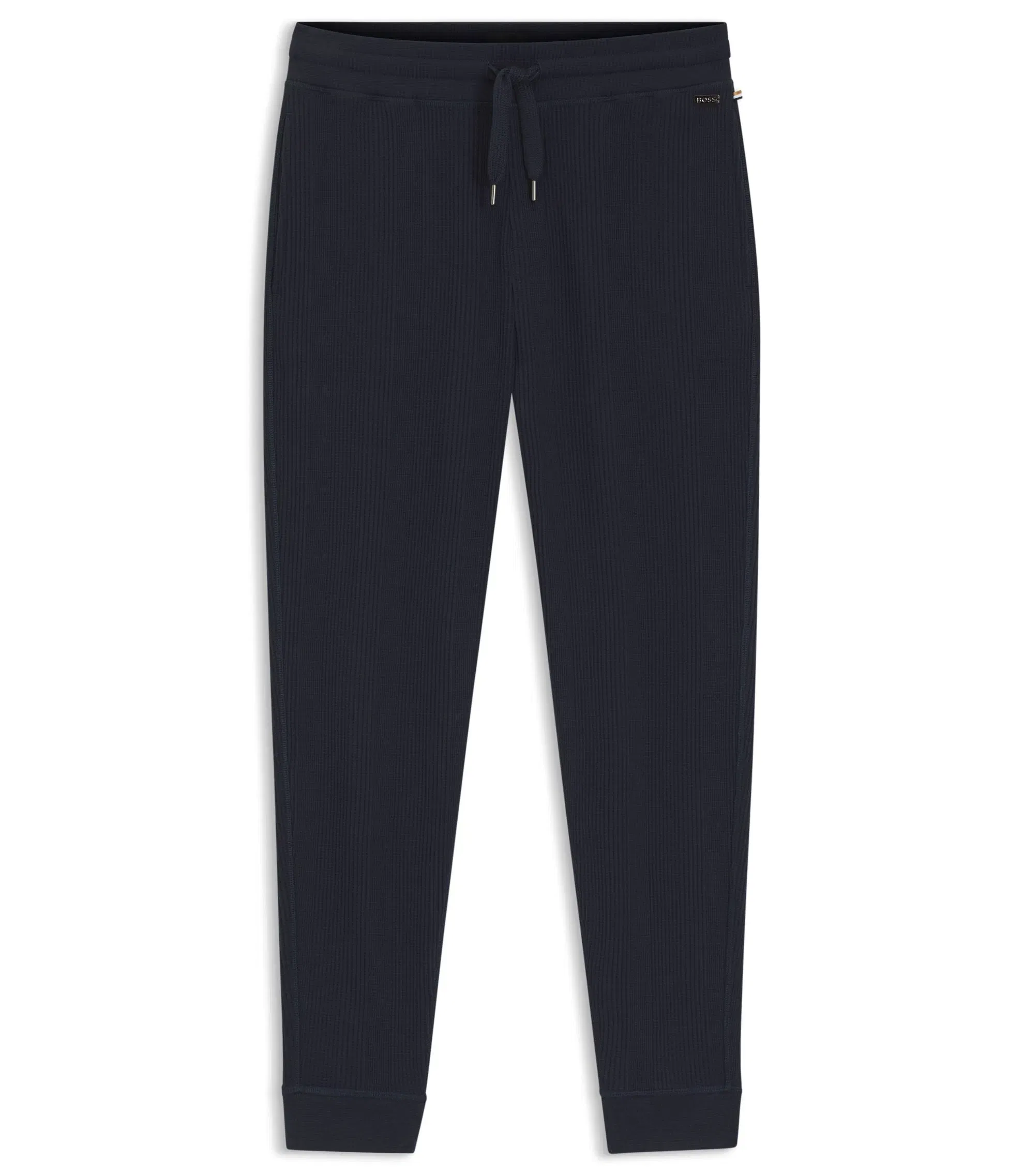 Boss Cotton Blend Sweatpants With Waffle Structure Dark Blue