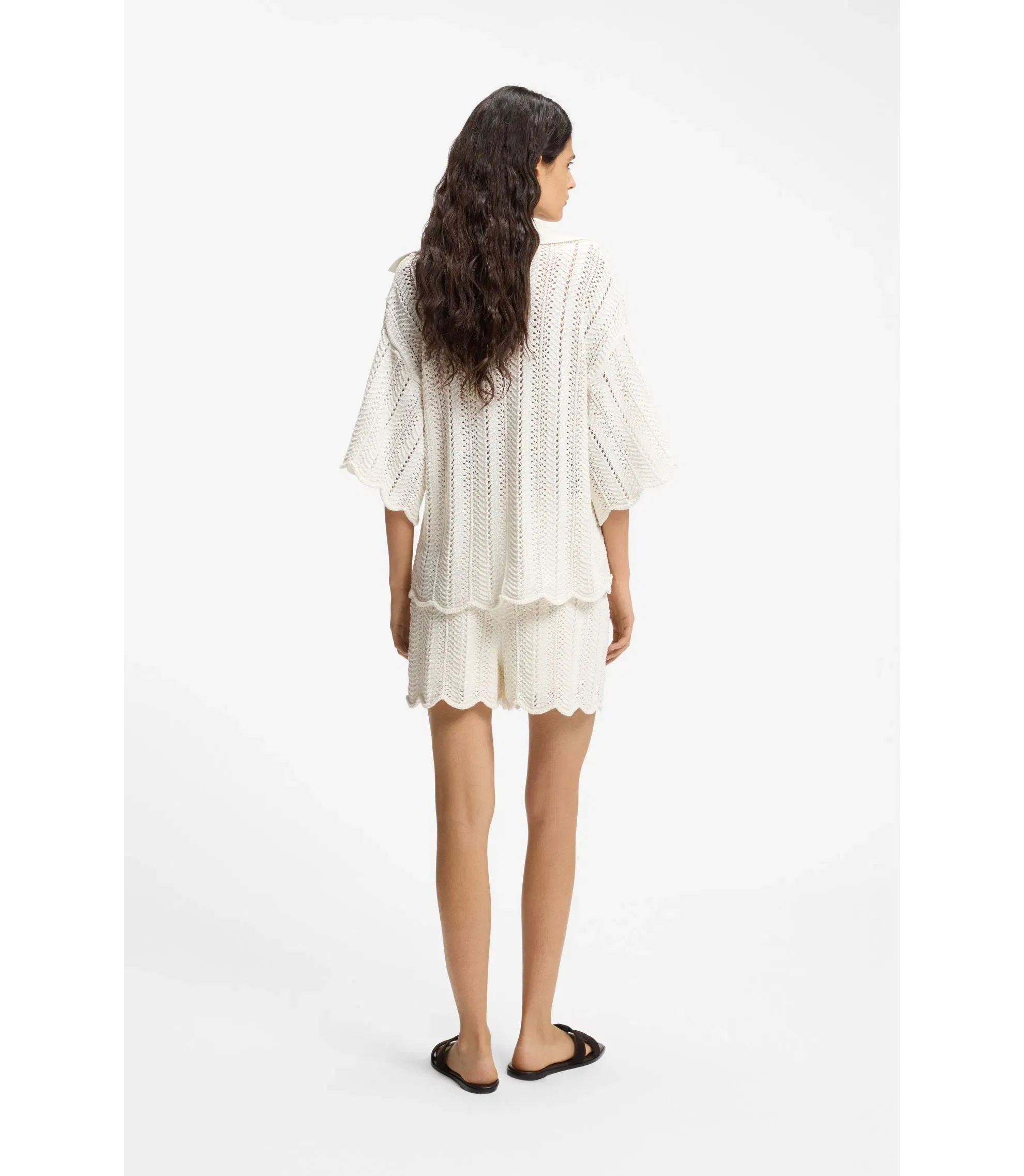 Boss Cotton Blend Sweater With Knitted Wave Structure White Women's
