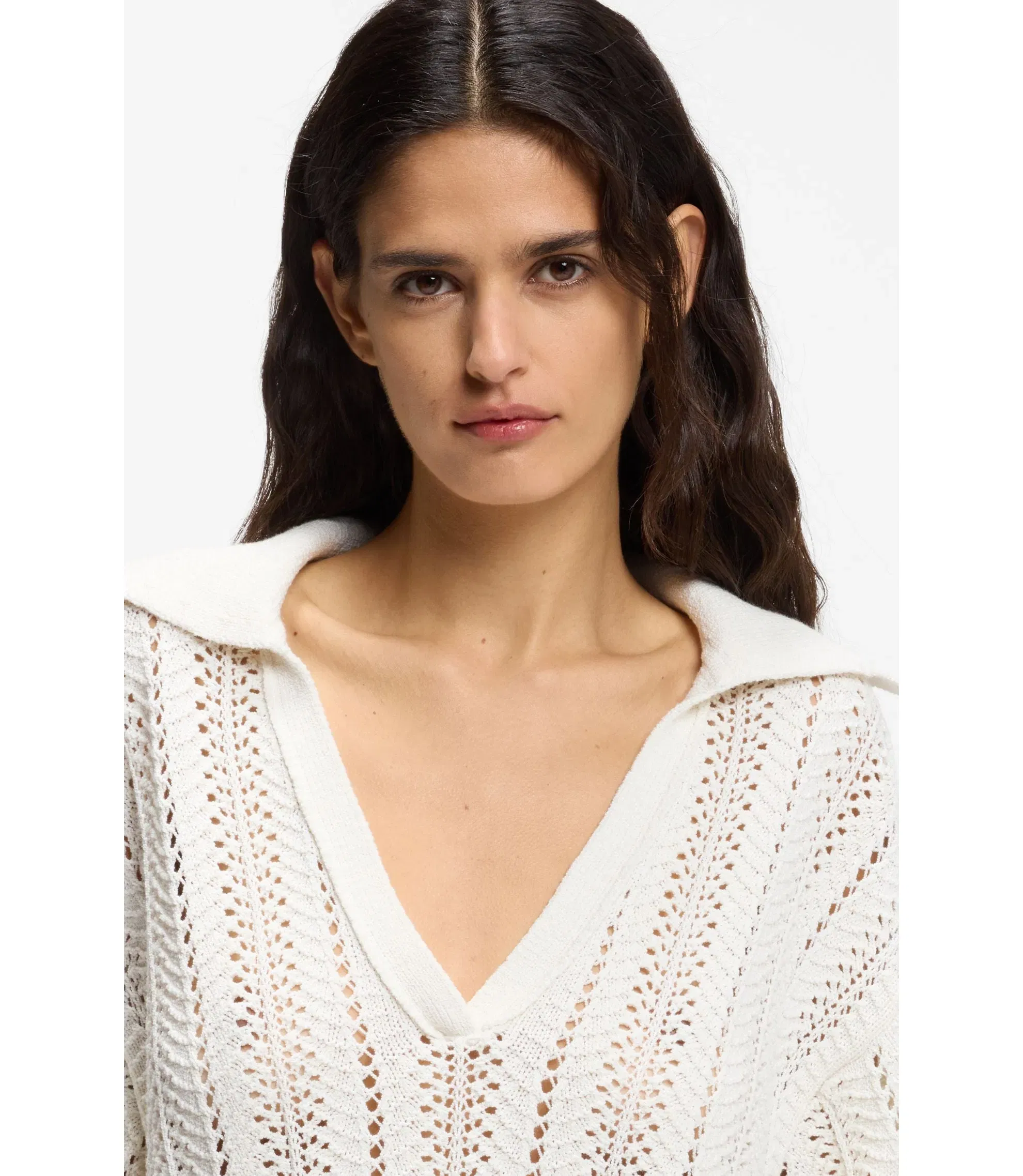 Boss Cotton Blend Sweater With Knitted Wave Structure White Women's