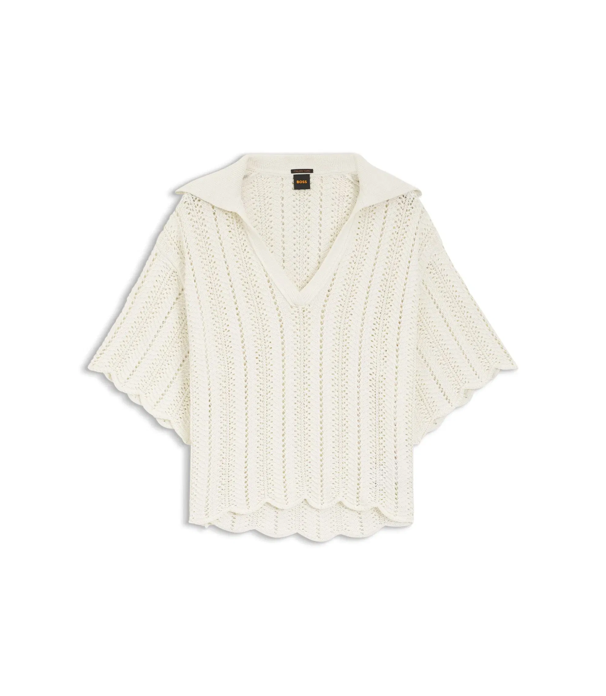 Boss Cotton Blend Sweater With Knitted Wave Structure White Women's