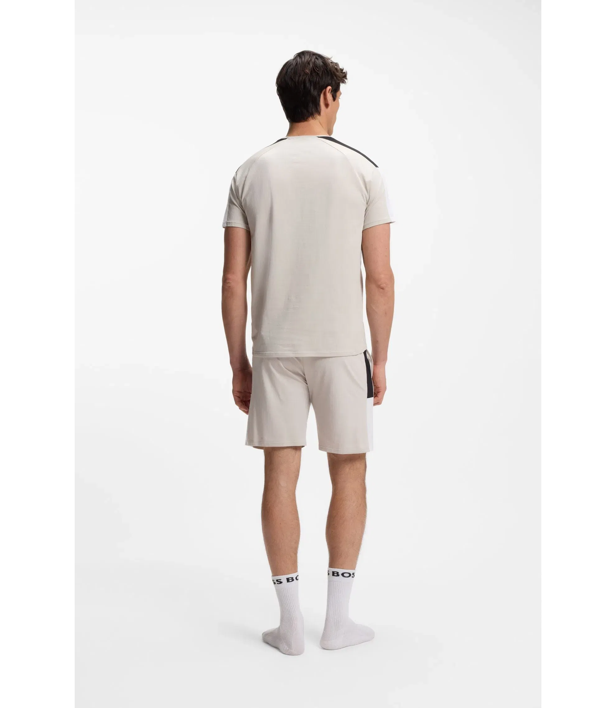 Boss Cotton Blend Pajama T-Shirt With Color Blocking Light Grey