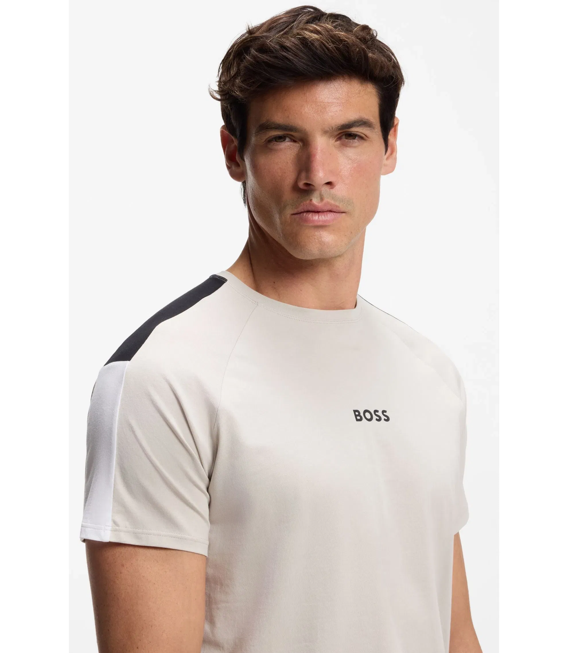 Boss Cotton Blend Pajama T-Shirt With Color Blocking Light Grey