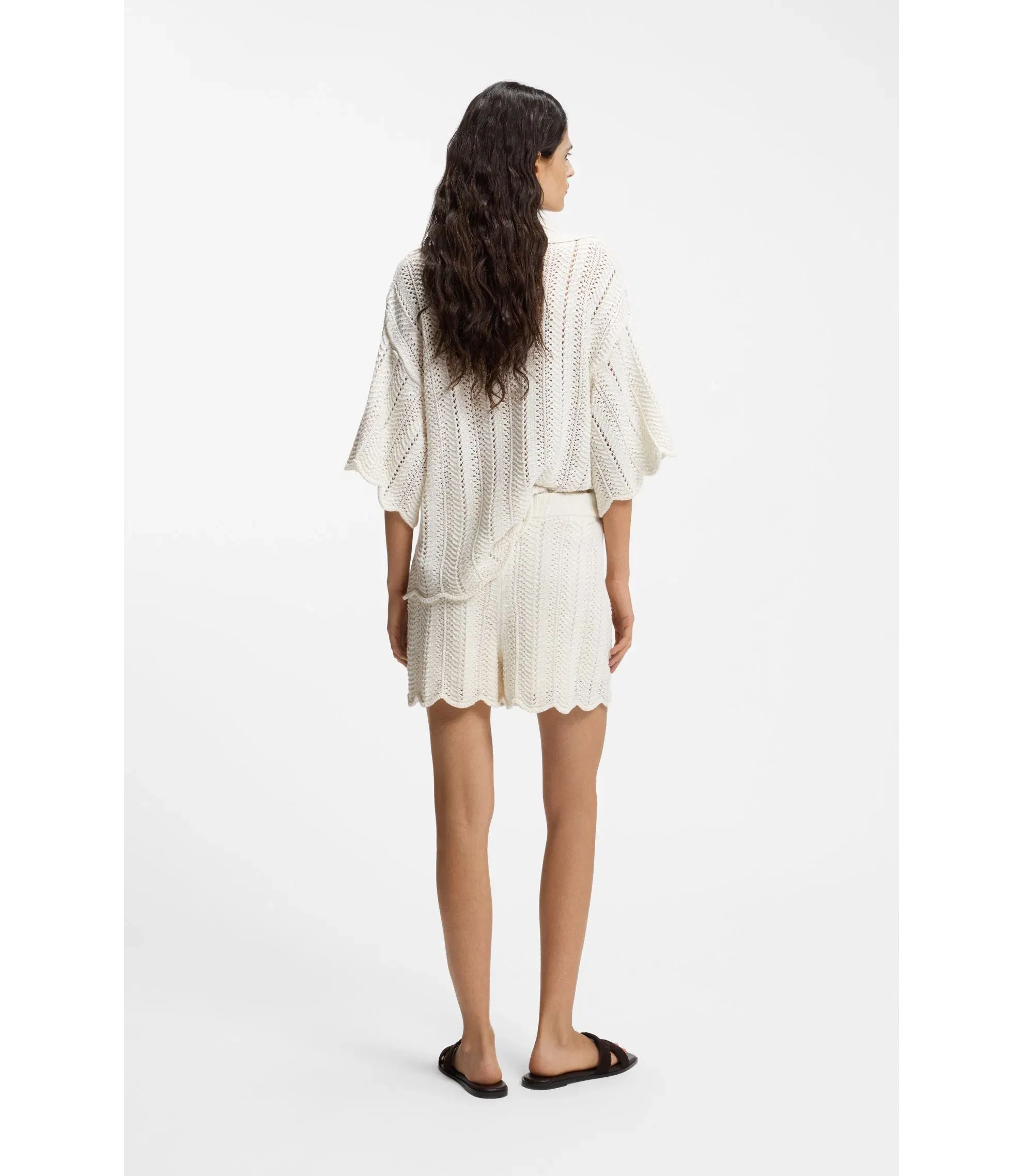 Boss Cotton Blend Knitted Shorts With Wave Structure White Women's