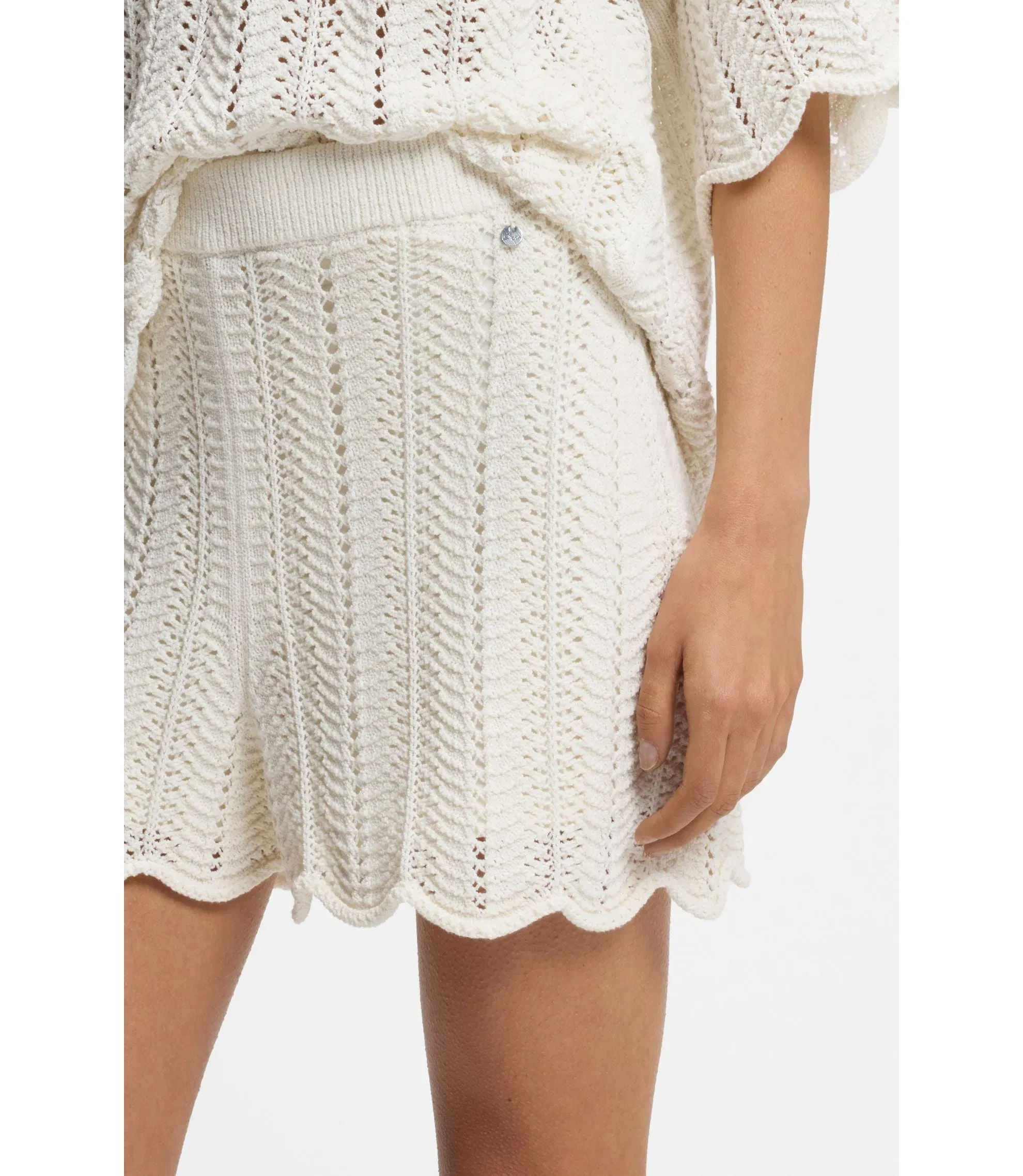 Boss Cotton Blend Knitted Shorts With Wave Structure White Women's