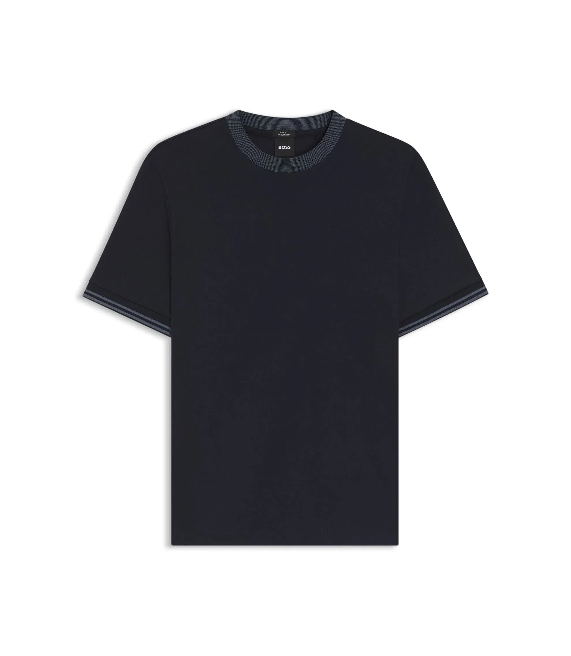 Boss Contrast Tipping Slim Fit T-Shirt In Mercerised Cotton Dark Blue