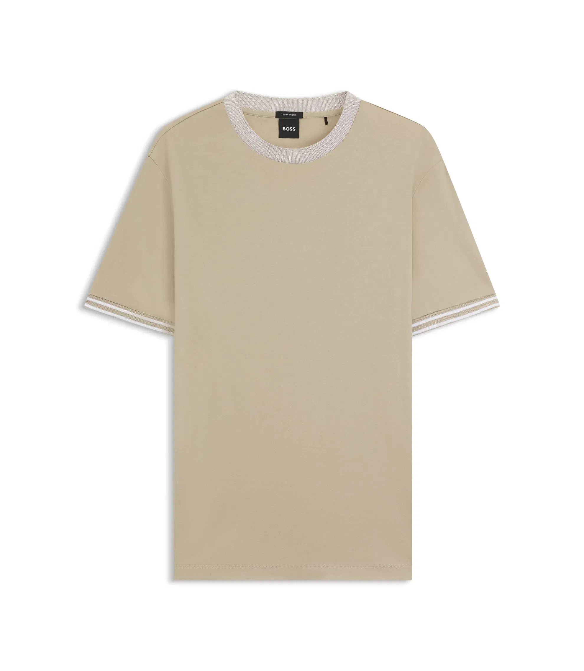 Boss Contrast Tipping Slim Fit T-Shirt In Mercerised Cotton Light Beige